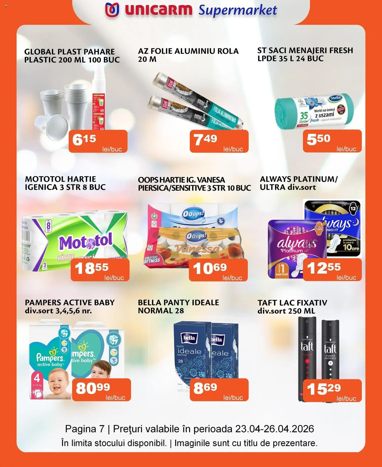 Noul catalog Unicarm – valabil de la 23.04.2026 | Pagină: 7 | Produse: Pahare, Saci menajeri