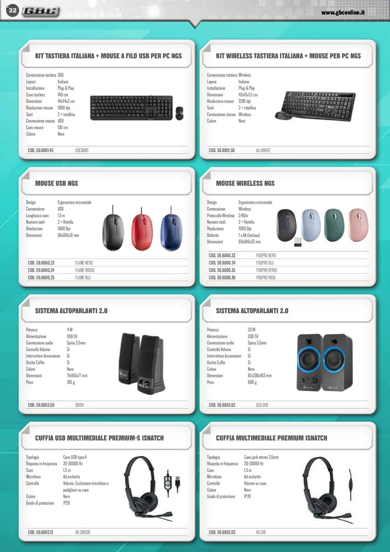 Volantino GBC del 09.06.2025 | Pagina: 32 | Prodotti: Mouse, Tastiera, Cuffie, USB