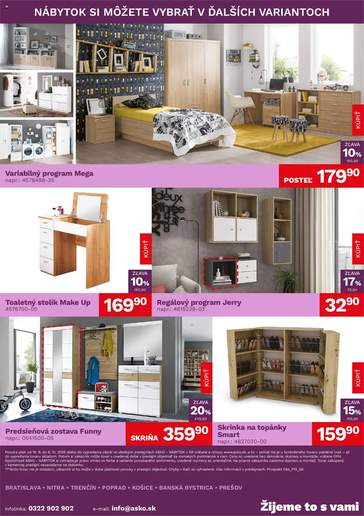 Nové ASKO nábytok akcie – leták je platný od 18.09.2025 | Strana: 4 | Produkty: Nábytok, Skriňa, Toaletný stolík, Predsieňová zostava