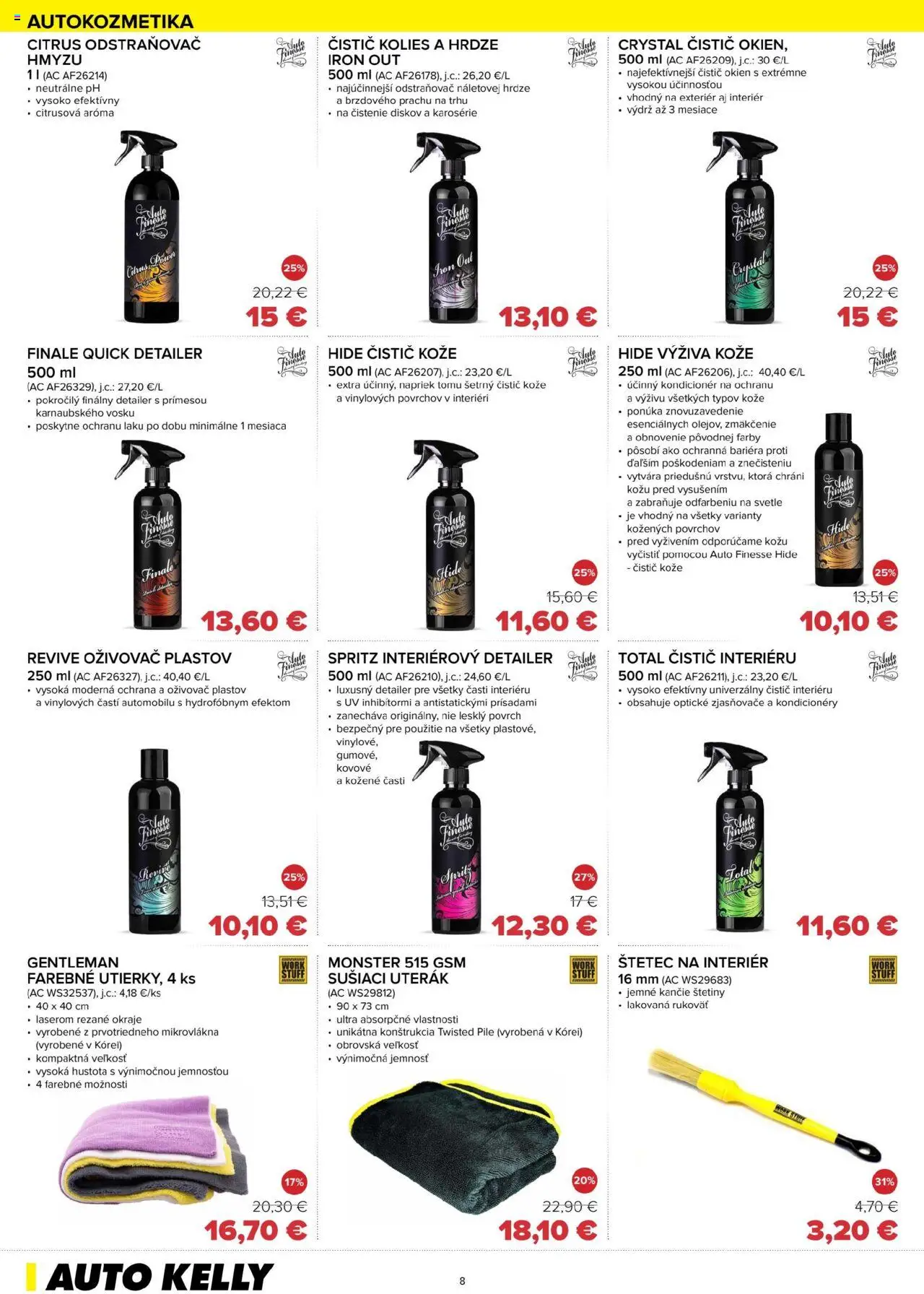 Auto Kelly leták │ platný od 29.07.2025 | Strana: 8 | Produkty: Čistič okien, Uterák, Štetec, Kondicionér