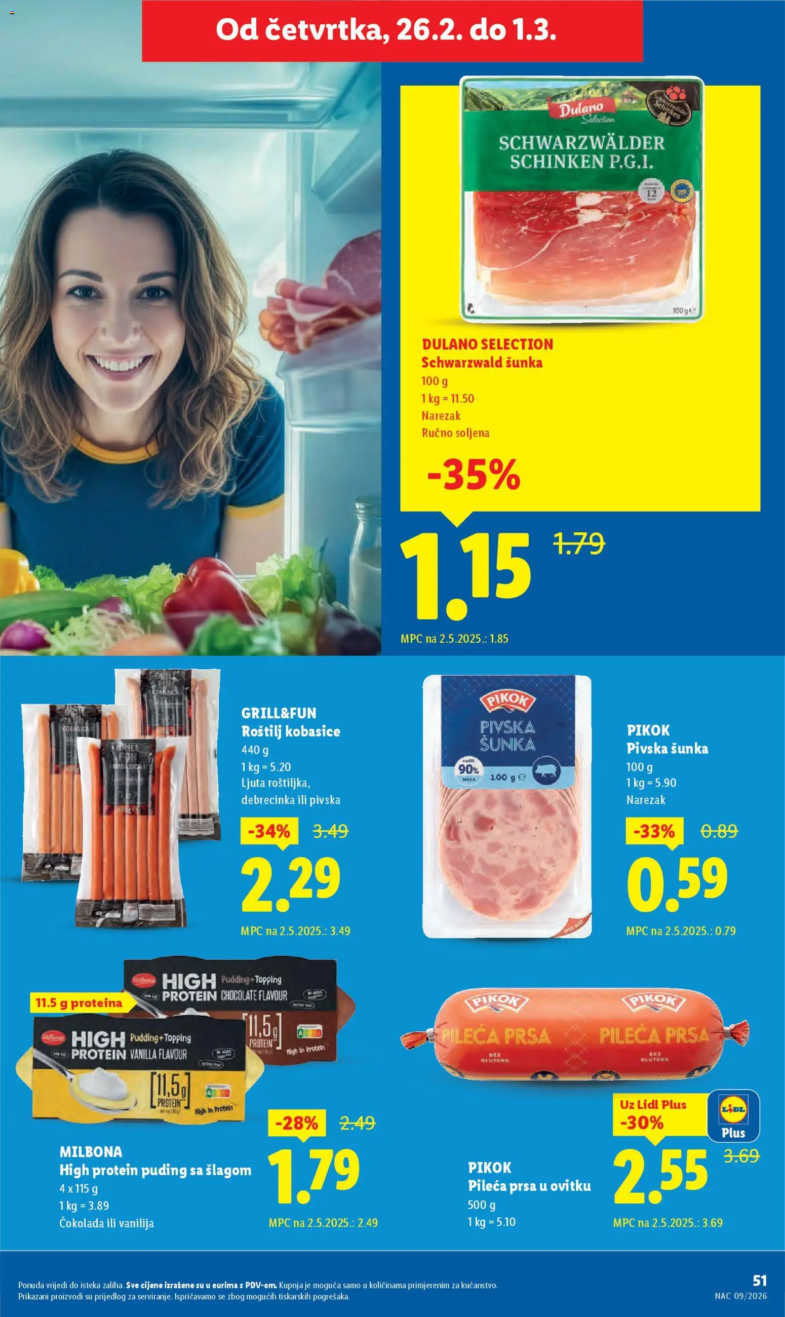 Lidl katalog | vrijedi od 19.02.2026 | Stranica: 51 | Proizvodi: Roštilj, Šunka, Puding, Pileća prsa