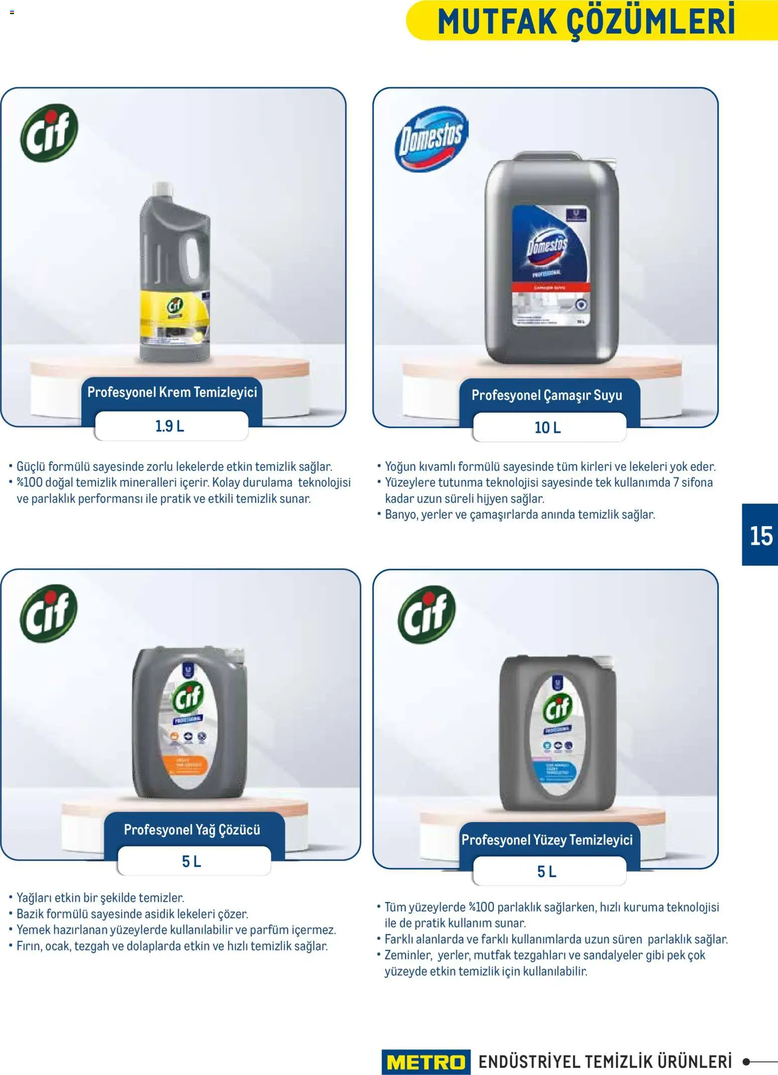 Metro - Endüstriyel Temizlik Ürünleri - 30.12.2025 tarihinden itibaren geçerlidir | Sayfa: 15 | Ürünler: Krem, Yağ, Yüzey temizleyici, Yağ çözücü