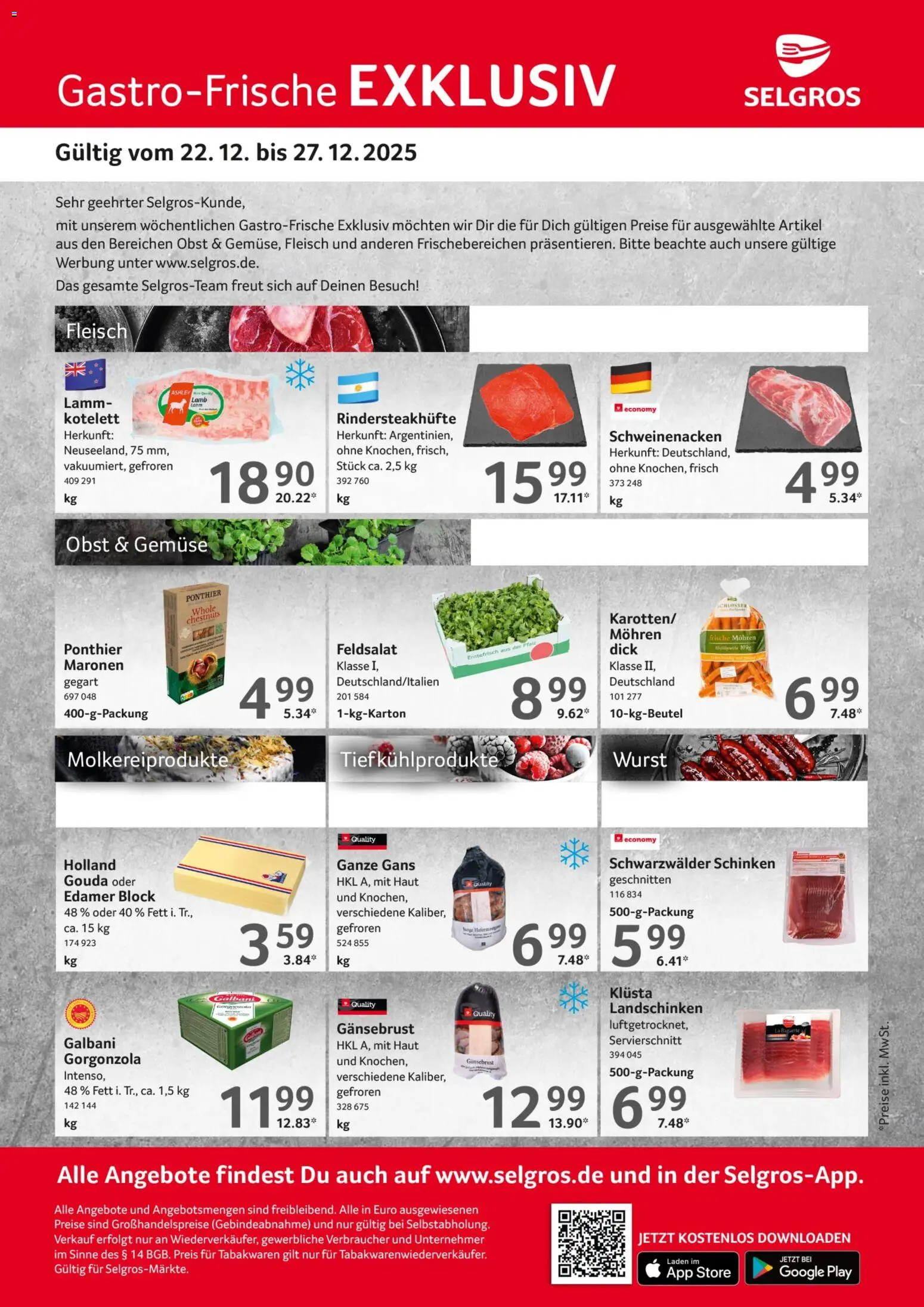Selgros - Gastro Angebote – gültig ab 22.12.2025 | Seite: 1 | Produkte: Gouda, Schweinenacken, Gemüse, Obst