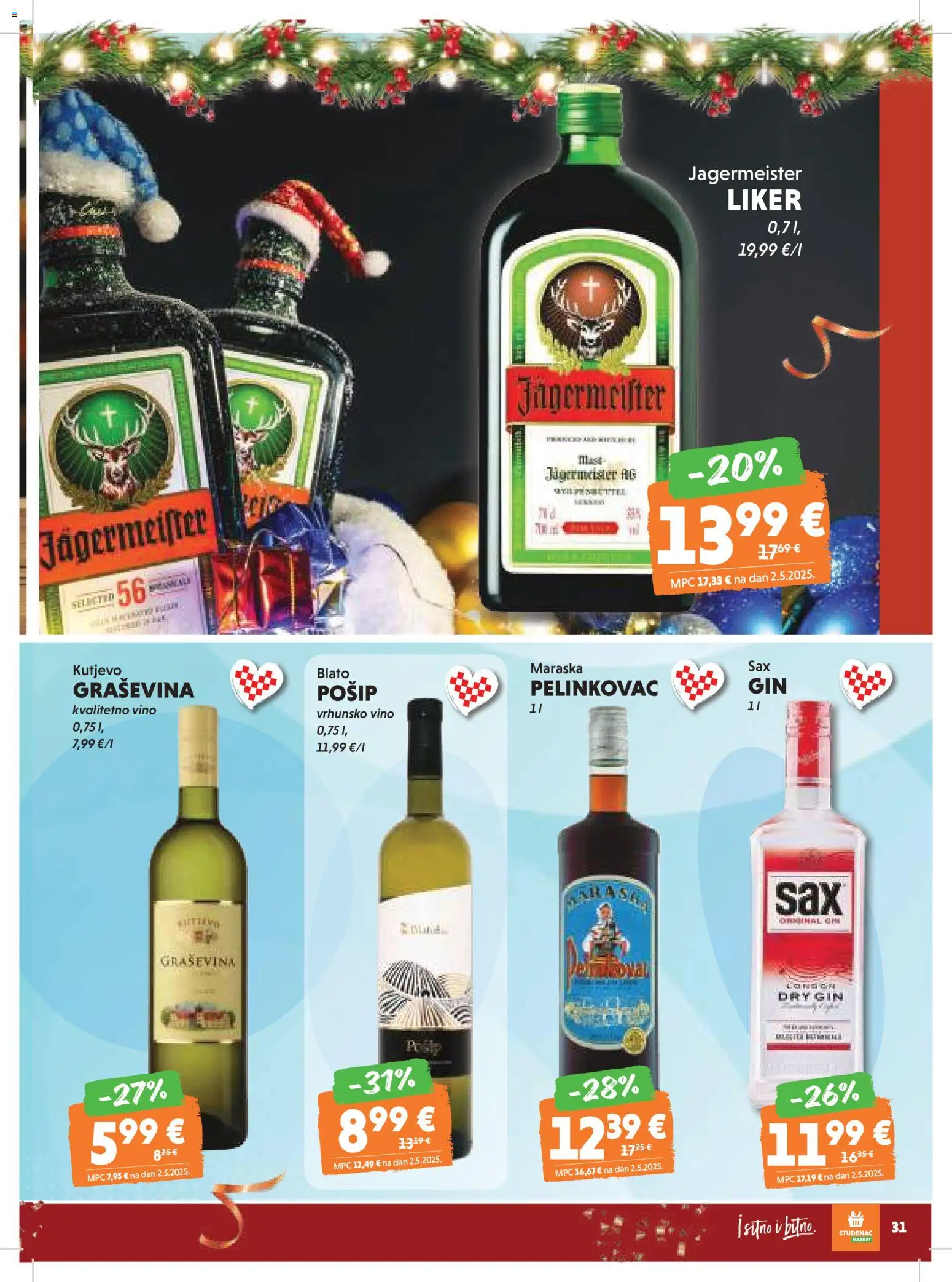 Studenac katalog | vrijedi od 26.12.2025 | Stranica: 31 | Proizvodi: Pelinkovac, Jägermeister, Gin, Liker
