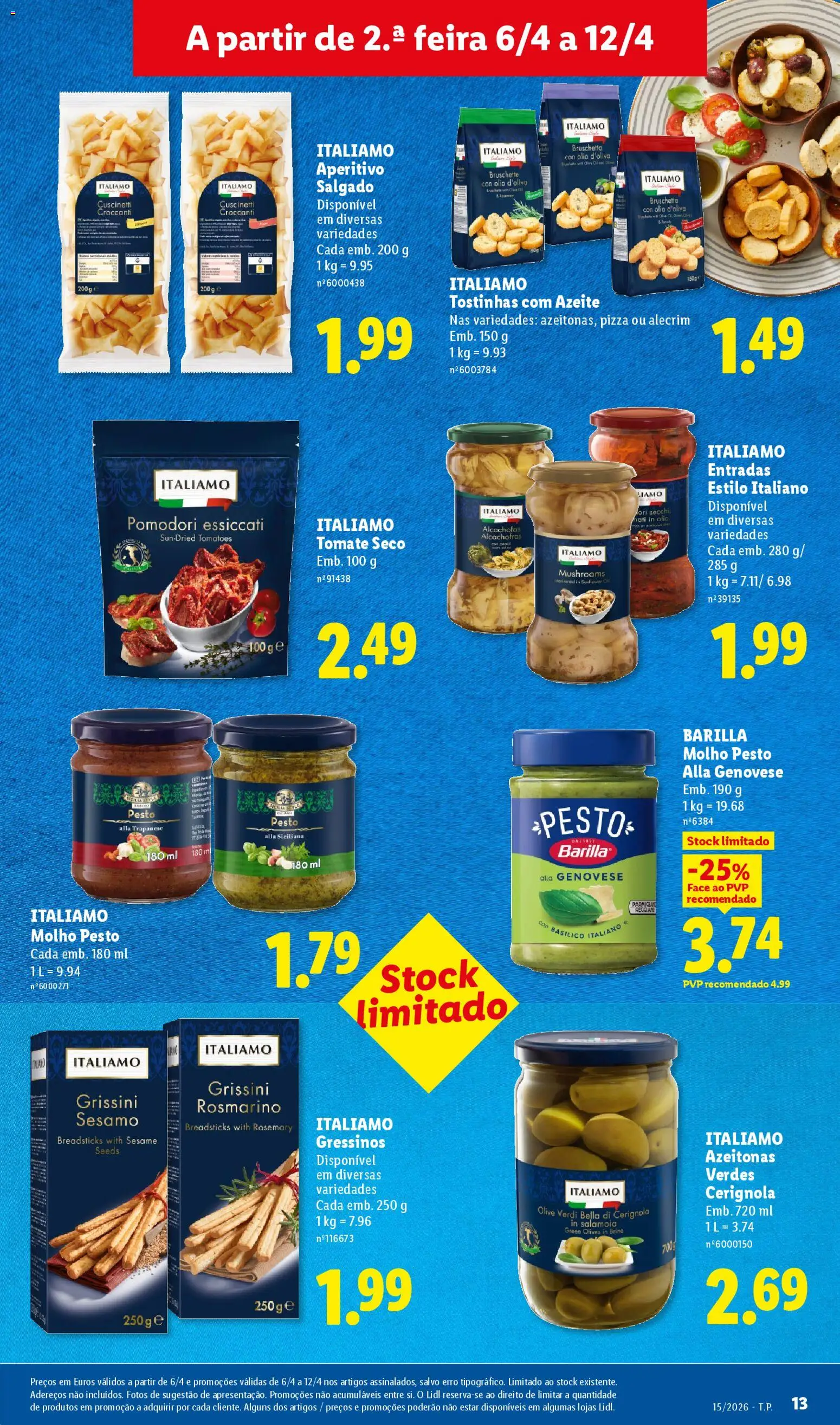 Lidl folheto │ válido de 06.04.2026 | Página: 13 | Produtos: Azeite, Azeitonas, Pizza, Alcachofras