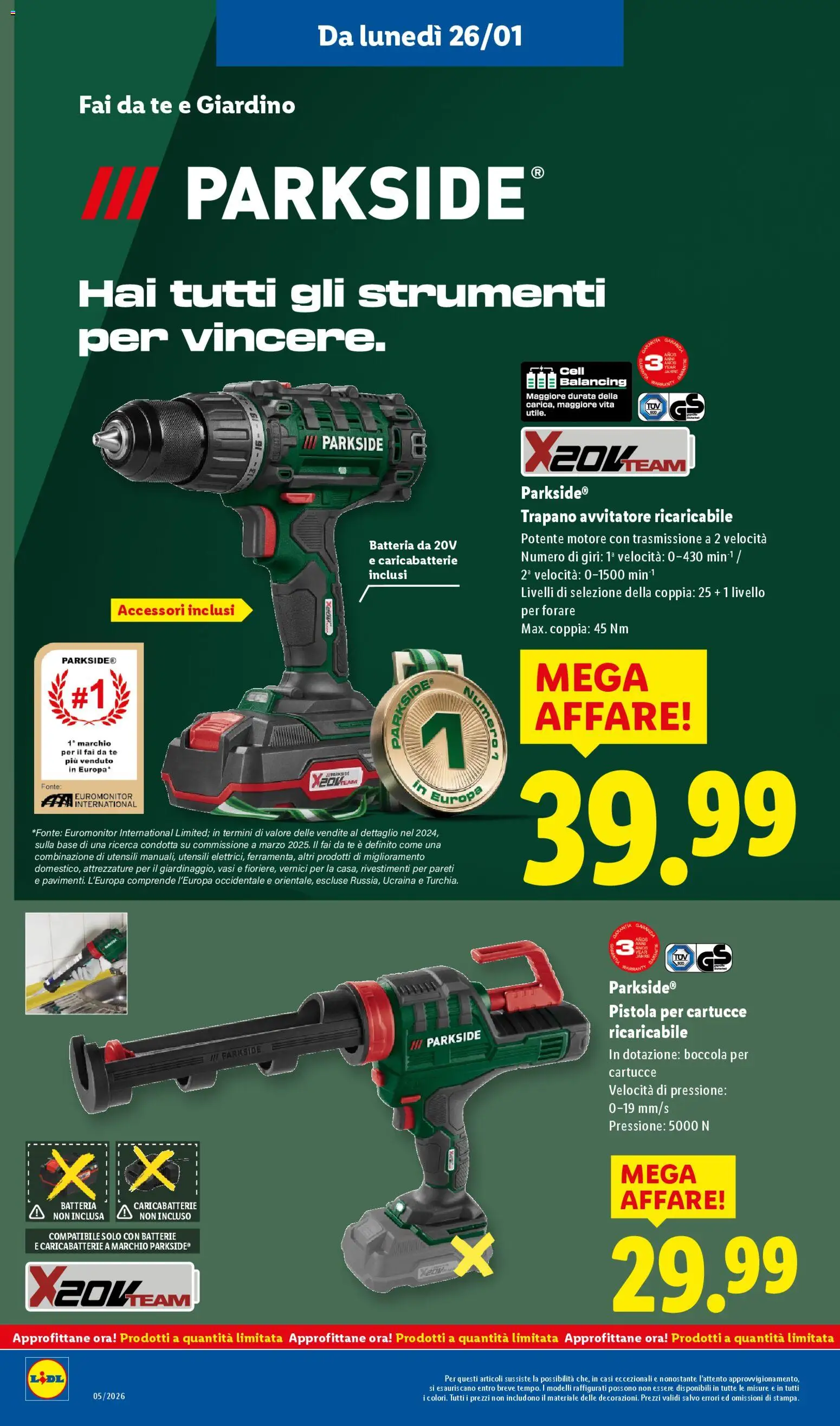 Volantino Lidl del 26.01.2026 | Pagina: 26 | Prodotti: Tè, Avvitatore, Batteria, Caricabatterie