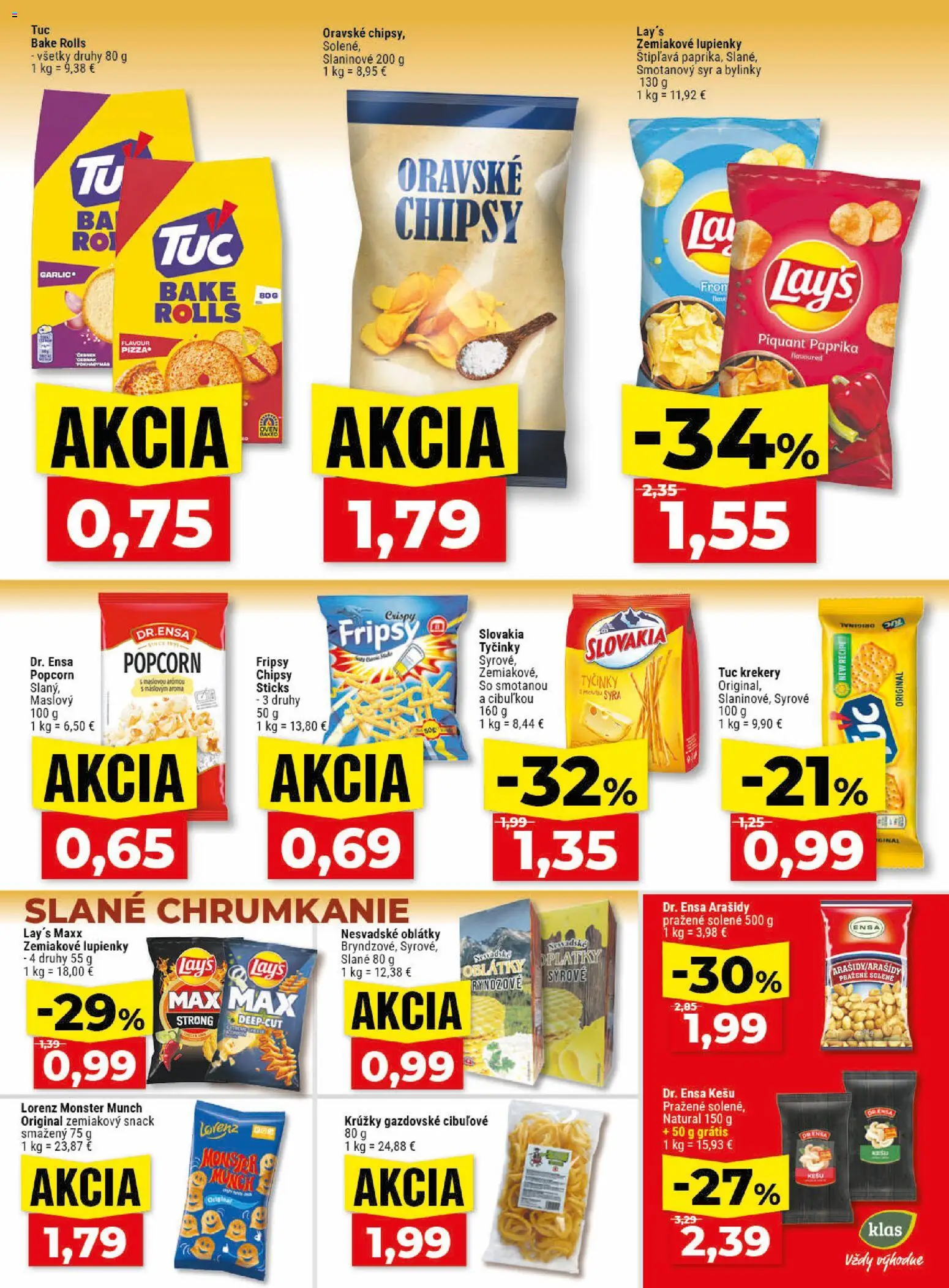 Nové Klas akcie – leták je platný od 27.04.2026 | Strana: 20 | Produkty: Syr, Pizza, Chipsy, Arašidy