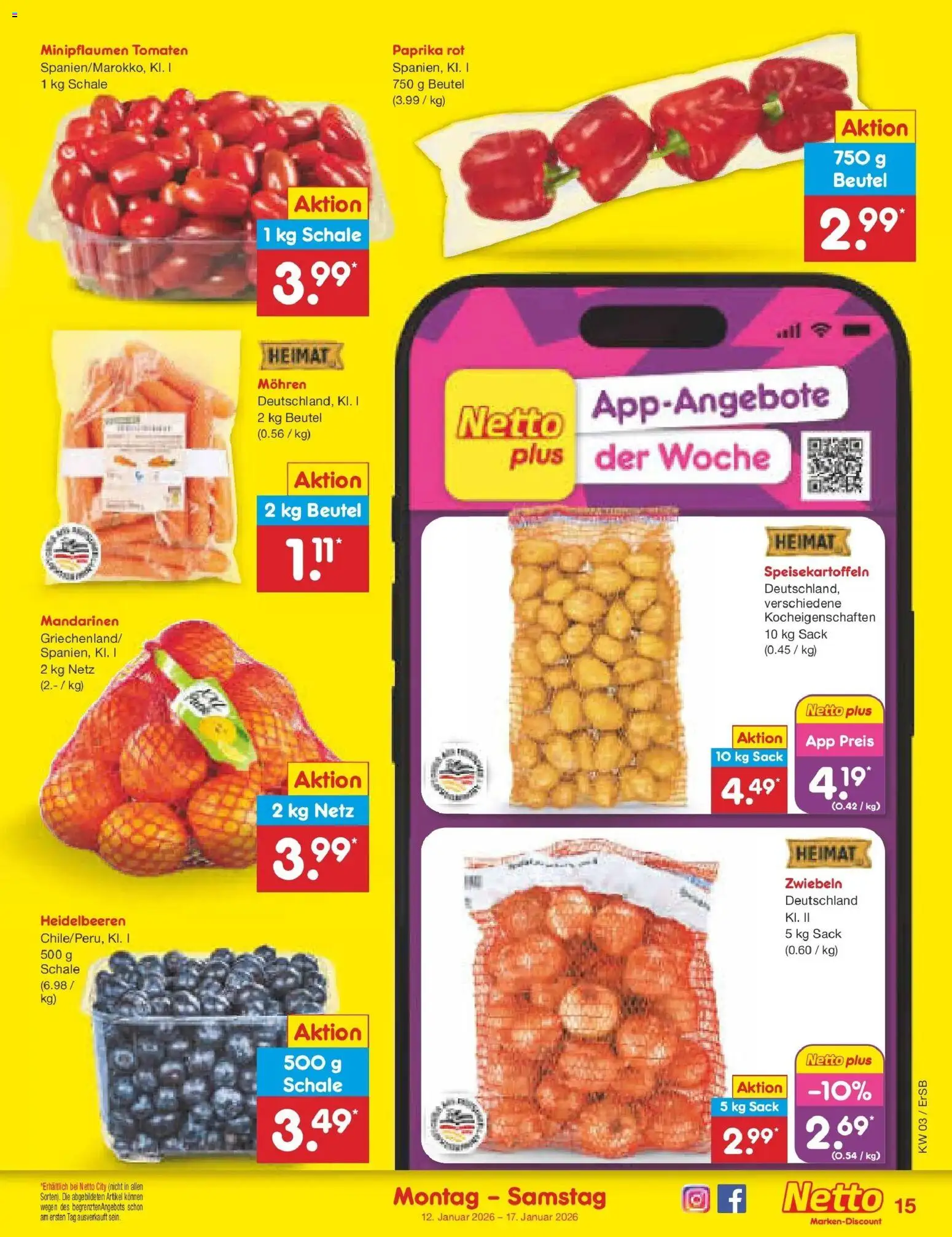 Netto Marken-Discount prospekt Nordhausen	 – gültig ab 12.01.2026 | Seite: 19 | Produkte: Paprika rot, Mandarinen, Mohren, Zwiebeln