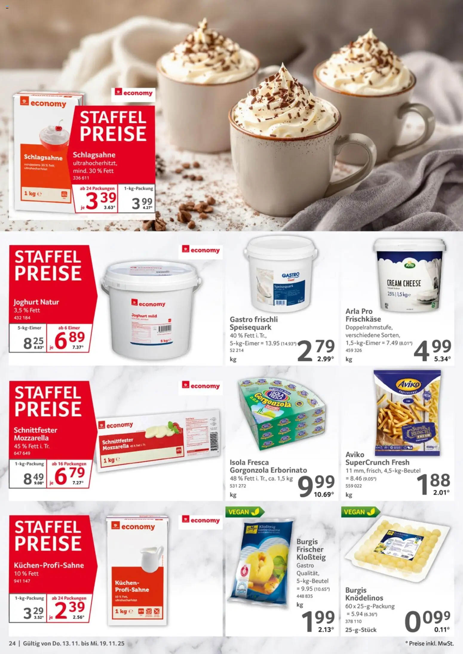 Selgros Prospekt 	 – gültig ab 13.11.2025 | Seite: 24 | Produkte: Mozzarella, Kuchen, Speisequark, Frischkase