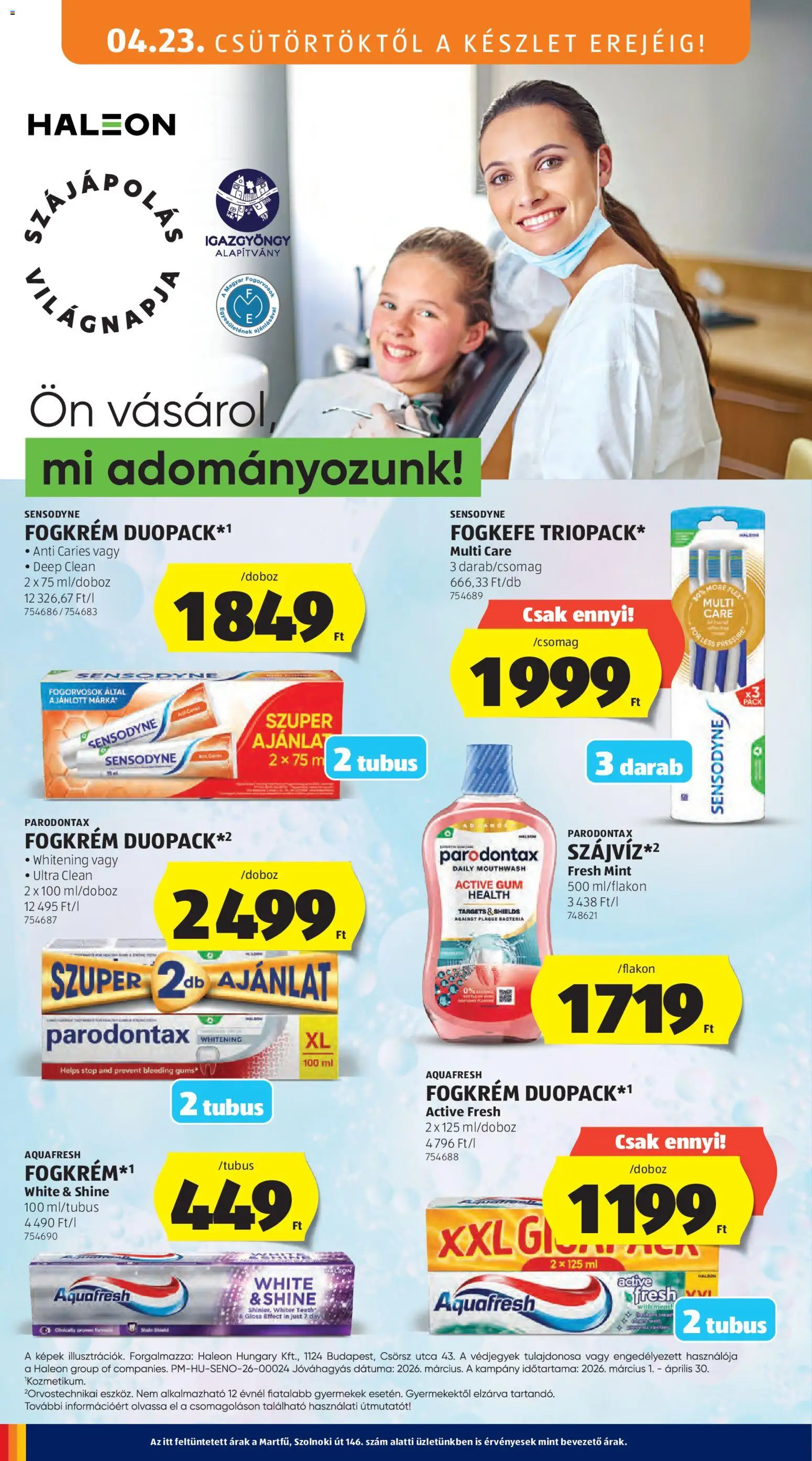 Aldi akciós ujság - amely érvényes a következő dátumtól: 23.04.2026 | Oldal: 10 | Termékek: Fogkrém, Fogkefe