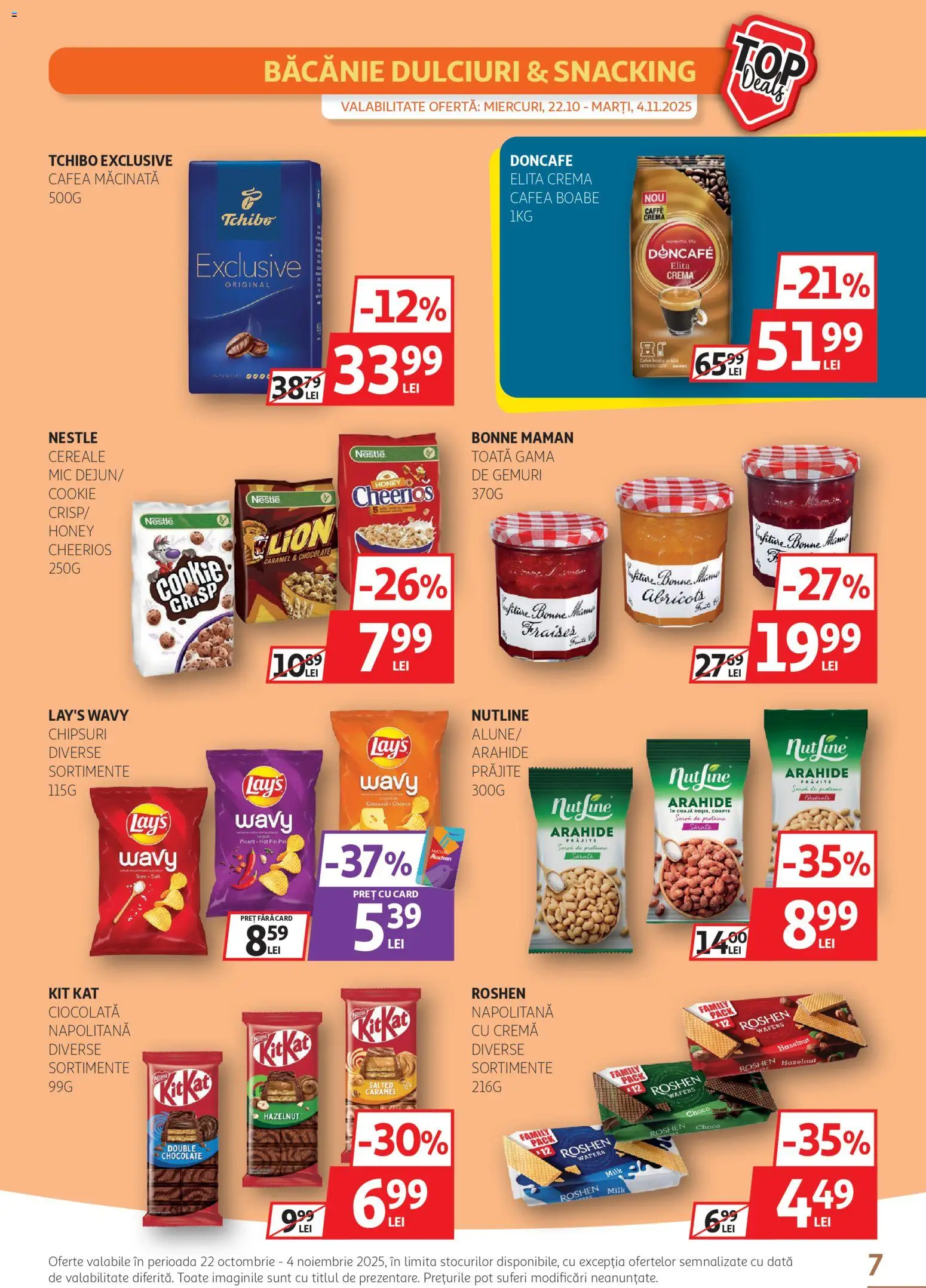 Noul catalog Auchan – valabil de la 22.10.2025 | Pagină: 7 | Produse: Masaüstü kılıfı, Cafea, Ciocolată, Chipsuri