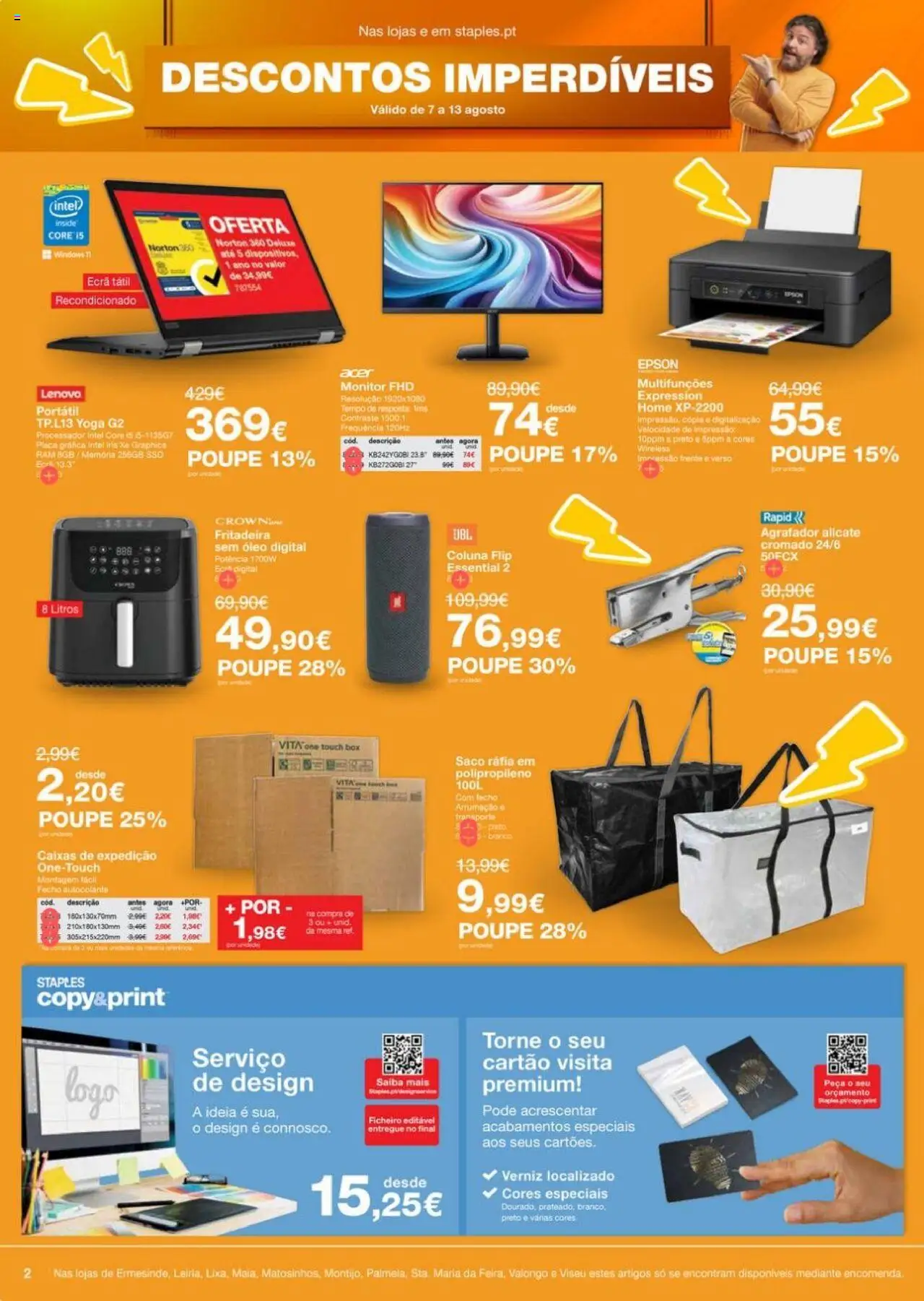 Staples folheto │ válido de 07.08.2025 | Página: 2 | Produtos: Monitor, Alicate, Óleo, Verniz