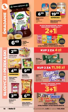 Pogląd oferty "Netto gazetka - Spożywcza" - ważna od 02.02.2026 | Strona: 16 | Produkty: Miód, Milka, Baton, Powidła