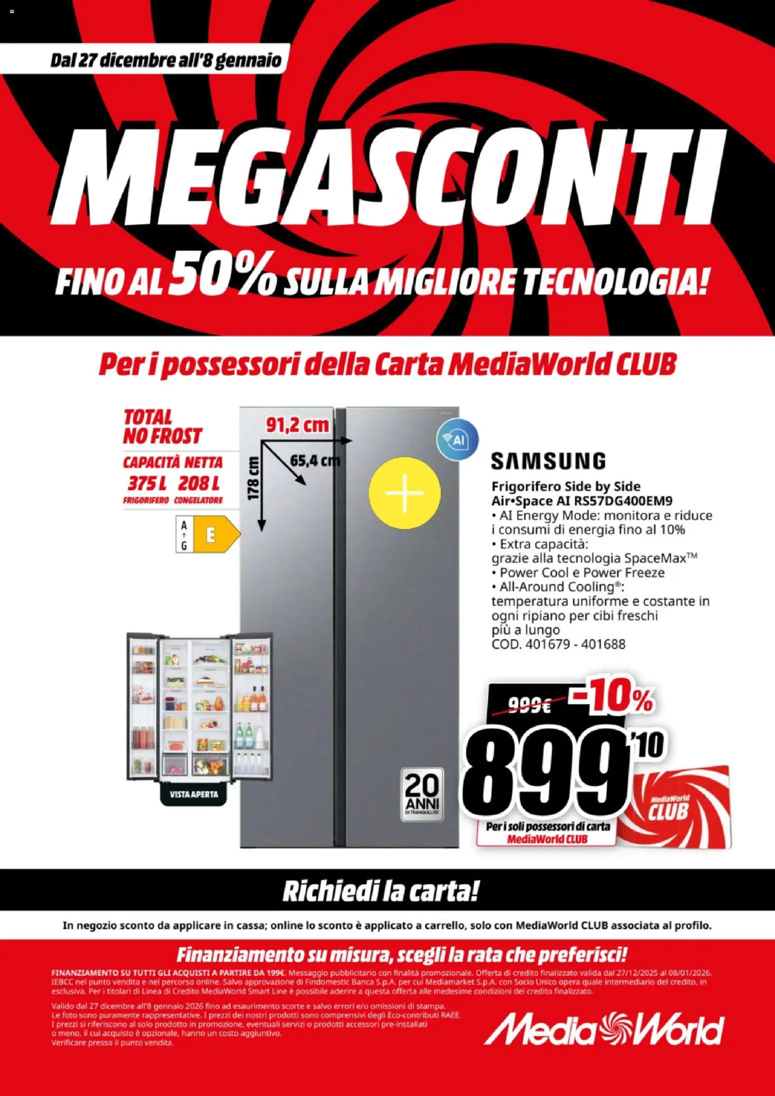 Volantino Media World del 27.12.2025 | Pagina: 42 | Prodotti: Ripiano, Frigorifero, Congelatore, Samsung