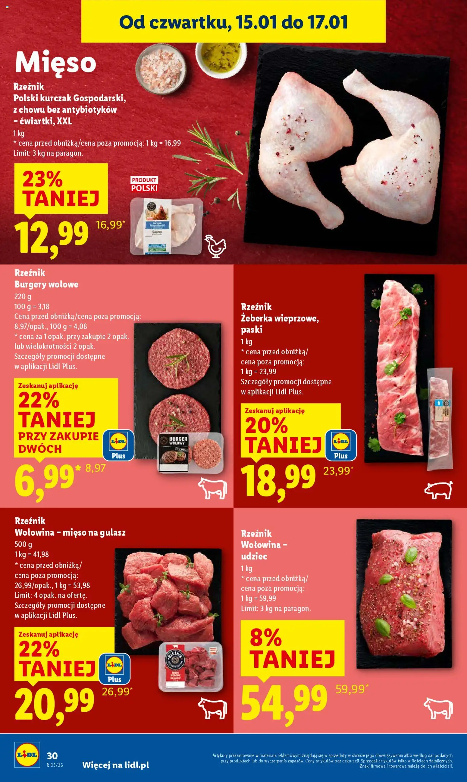 Lidl Gazetka od 15.01.2026 | Strona: 30 | Produkty: Kurczak, Mięso, Mięso na gulasz, Burgery wolowe