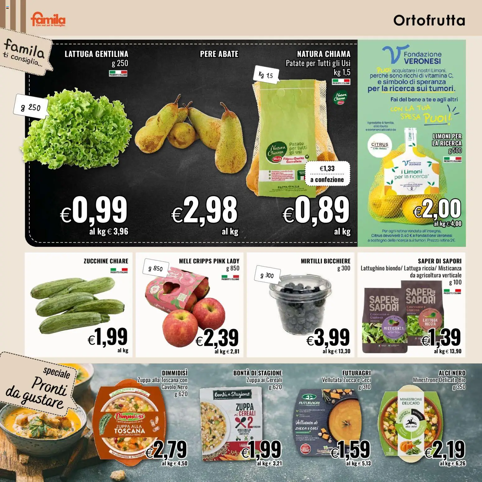 Volantino Famila del 09.04.2026 | Pagina: 2 | Prodotti: Misticanza, Ceci, Cavolo, Zucca