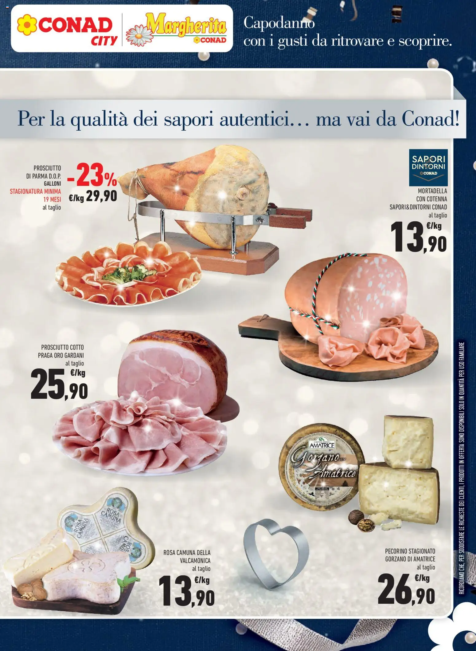 Volantino Conad del 27.12.2025 | Pagina: 9 | Prodotti: Prosciutto di Parma, Prosciutto Cotto, Mortadella, Pecorino