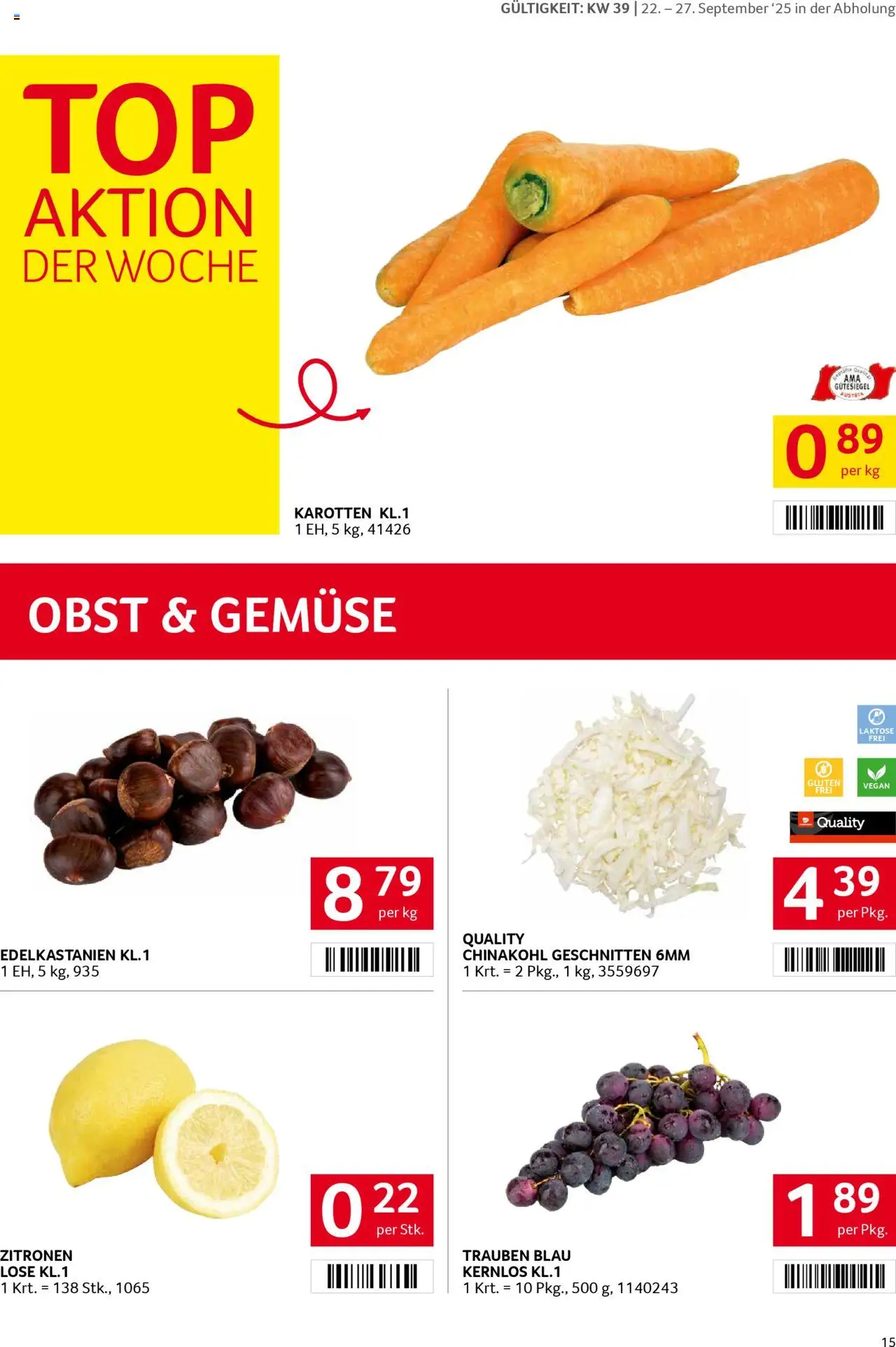 Transgourmet Flugblatt gültig ab 22.09.2025 | Seite: 13 | Produkte: Gemüse, Obst, Chinakohl