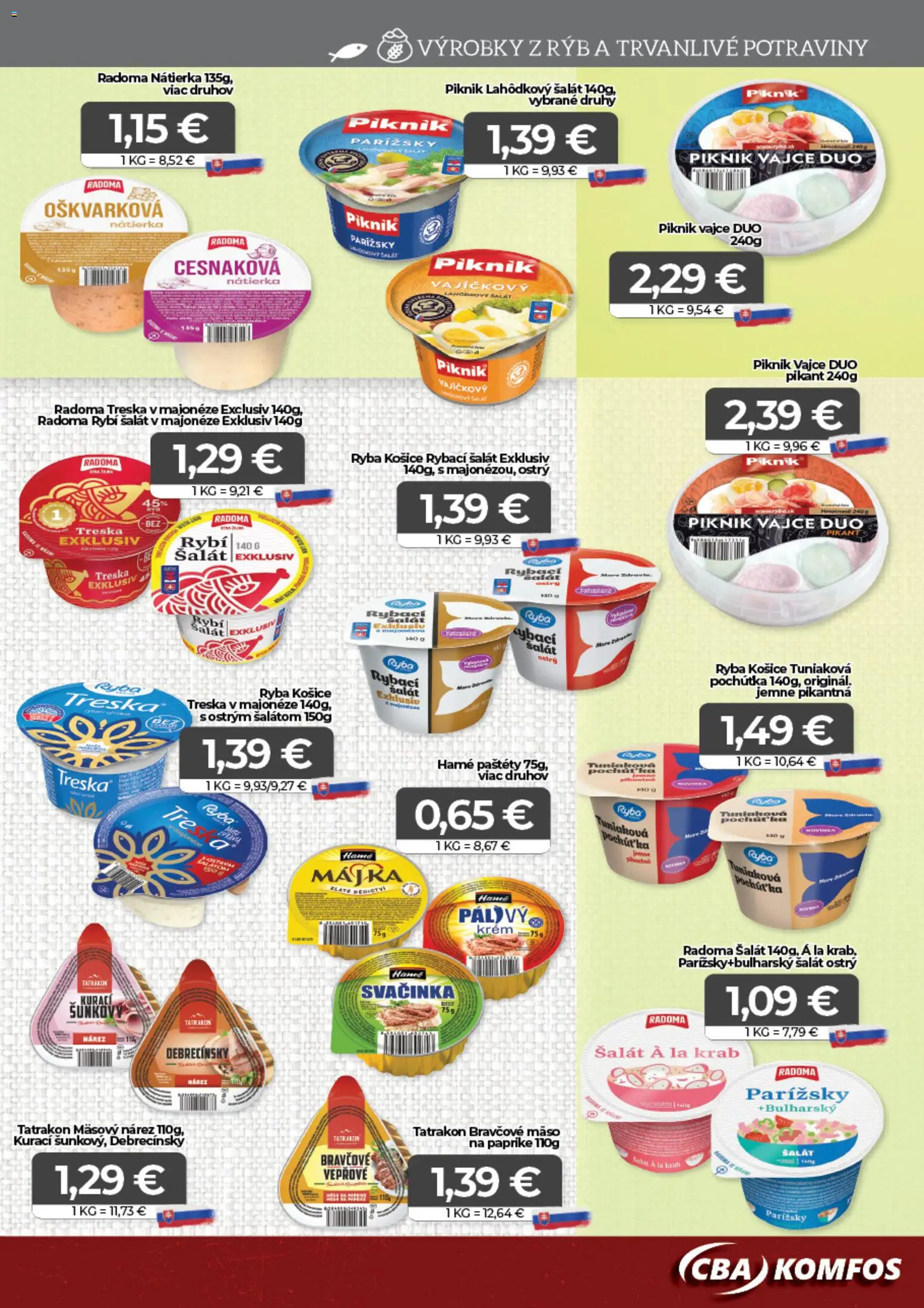Nové CBA Komfos akcie – leták je platný od 23.01.2026 | Strana: 8 | Produkty: Ryba, Krém, Šalát, Treska