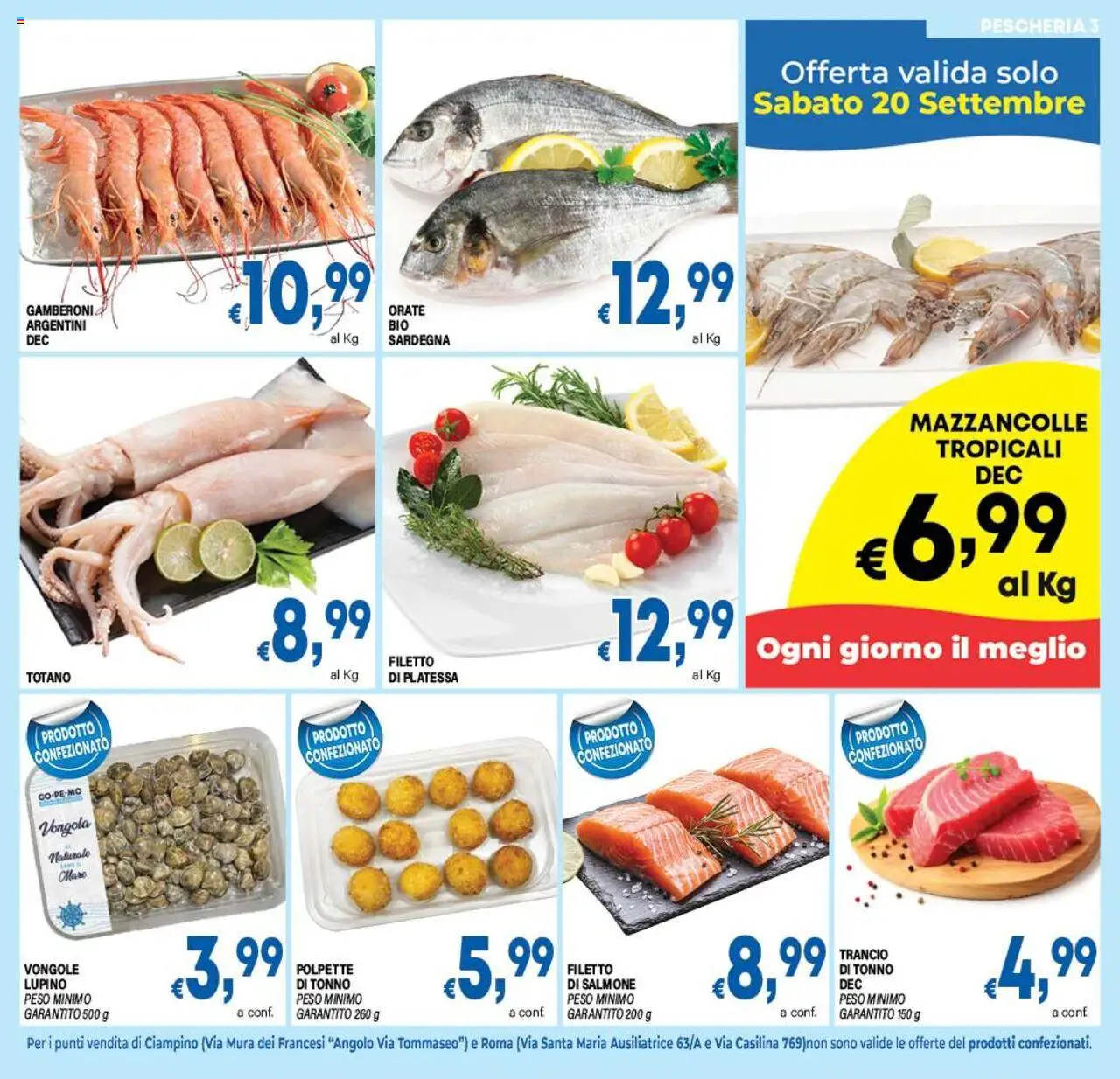 Volantino DEM del 17.09.2025 | Pagina: 3 | Prodotti: Vongole, Mazzancolle, Tonno, Polpette