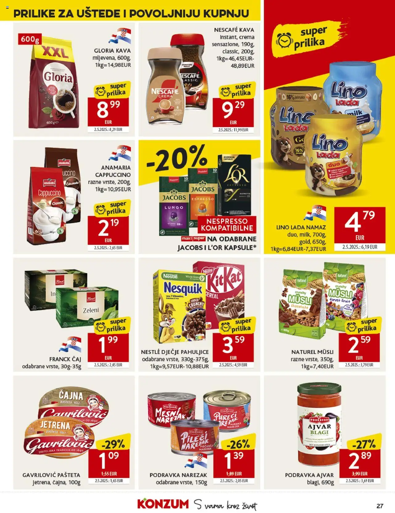 Konzum katalog | vrijedi od 22.10.2025 | Stranica: 27 | Proizvodi: Lino Lada, Nescafe, Jacobs, Pahuljice