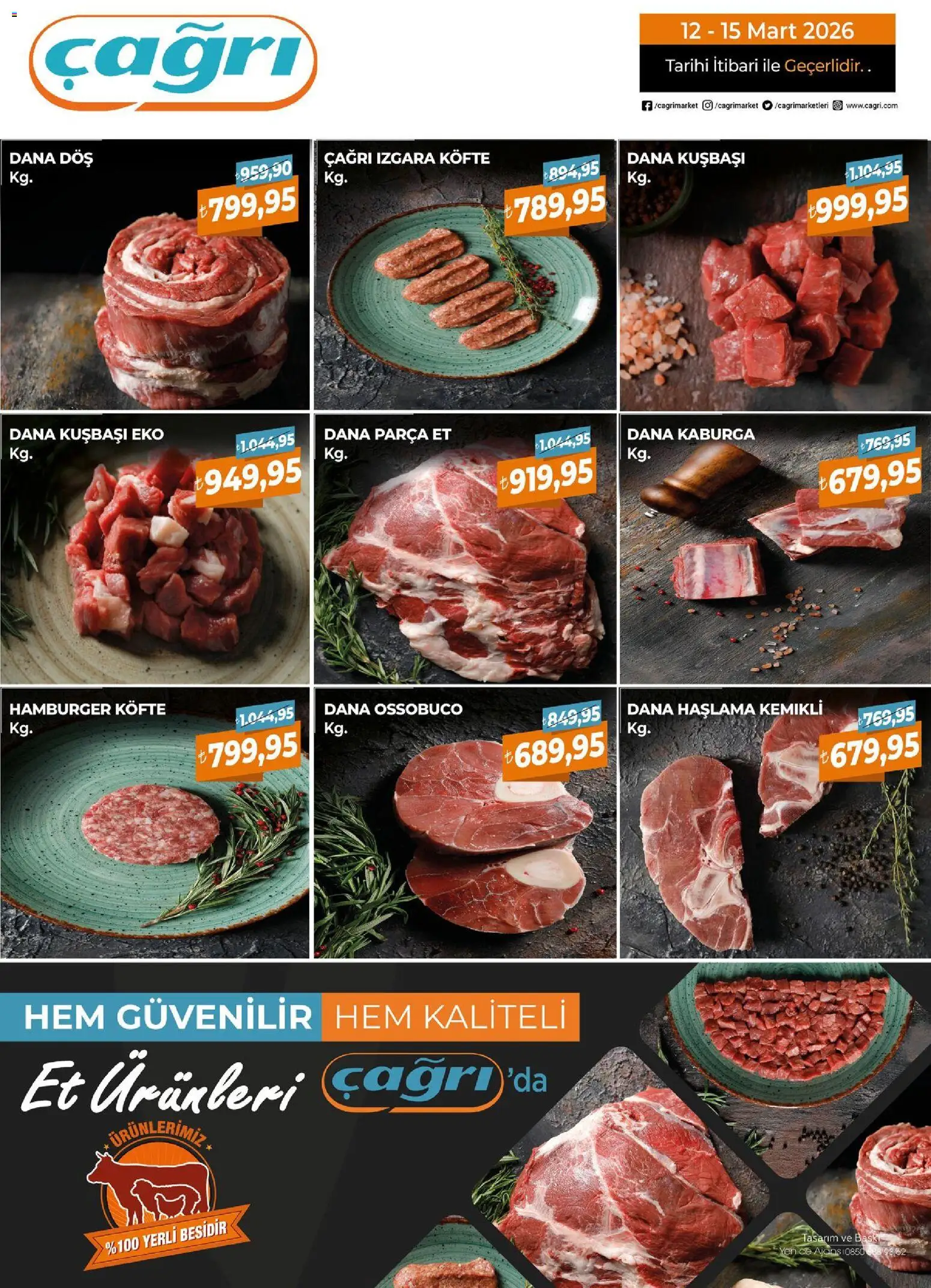 Çağrı Market - Kasap Katalog - 12.03.2026 tarihinden itibaren geçerlidir | Sayfa: 1 | Ürünler: Dana kuşbaşı, Izgara köfte, Izgara