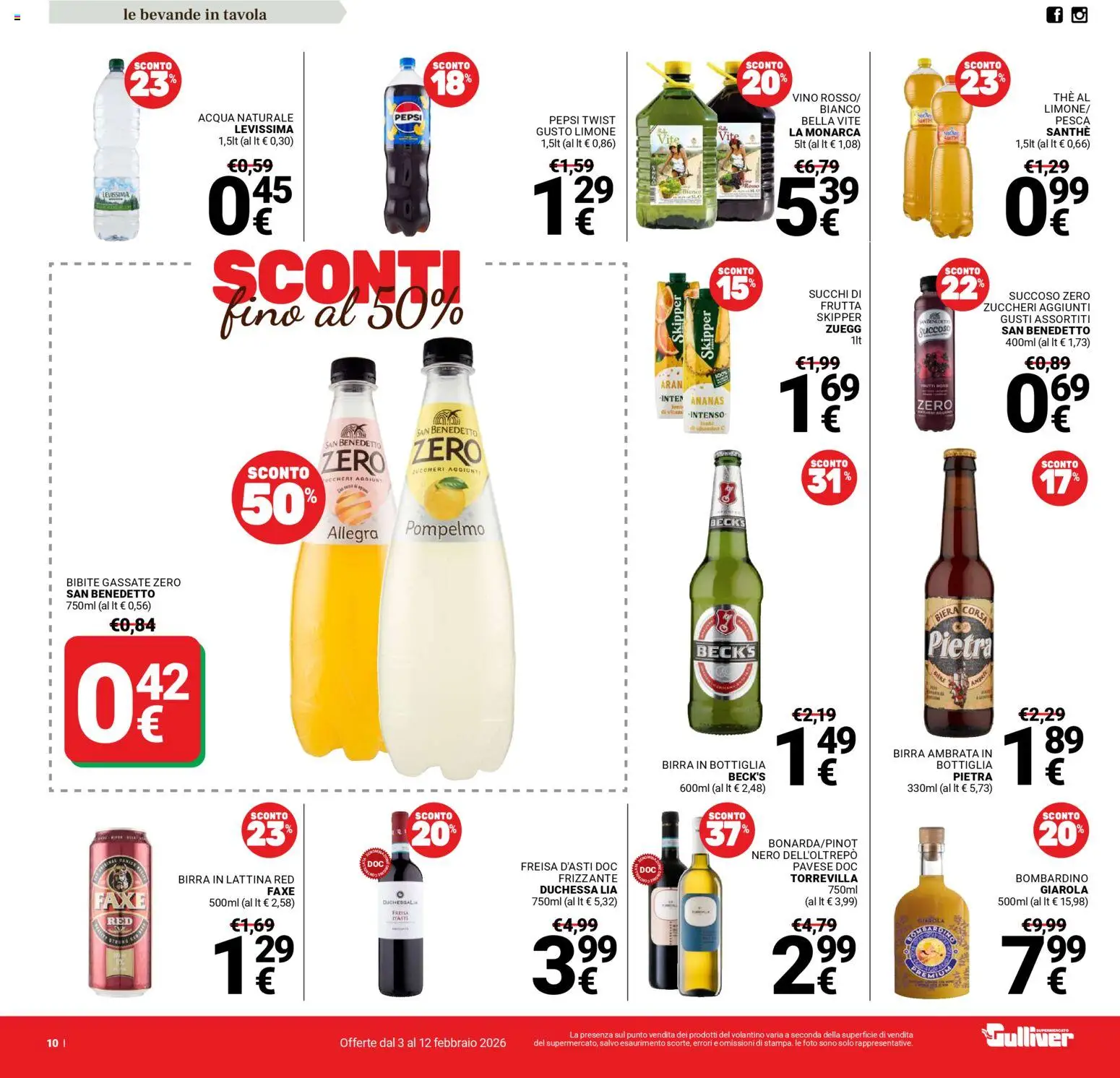 Volantino Gulliver del 03.02.2026 | Pagina: 10 | Prodotti: Birra, Ananas, Bibite, Pepsi