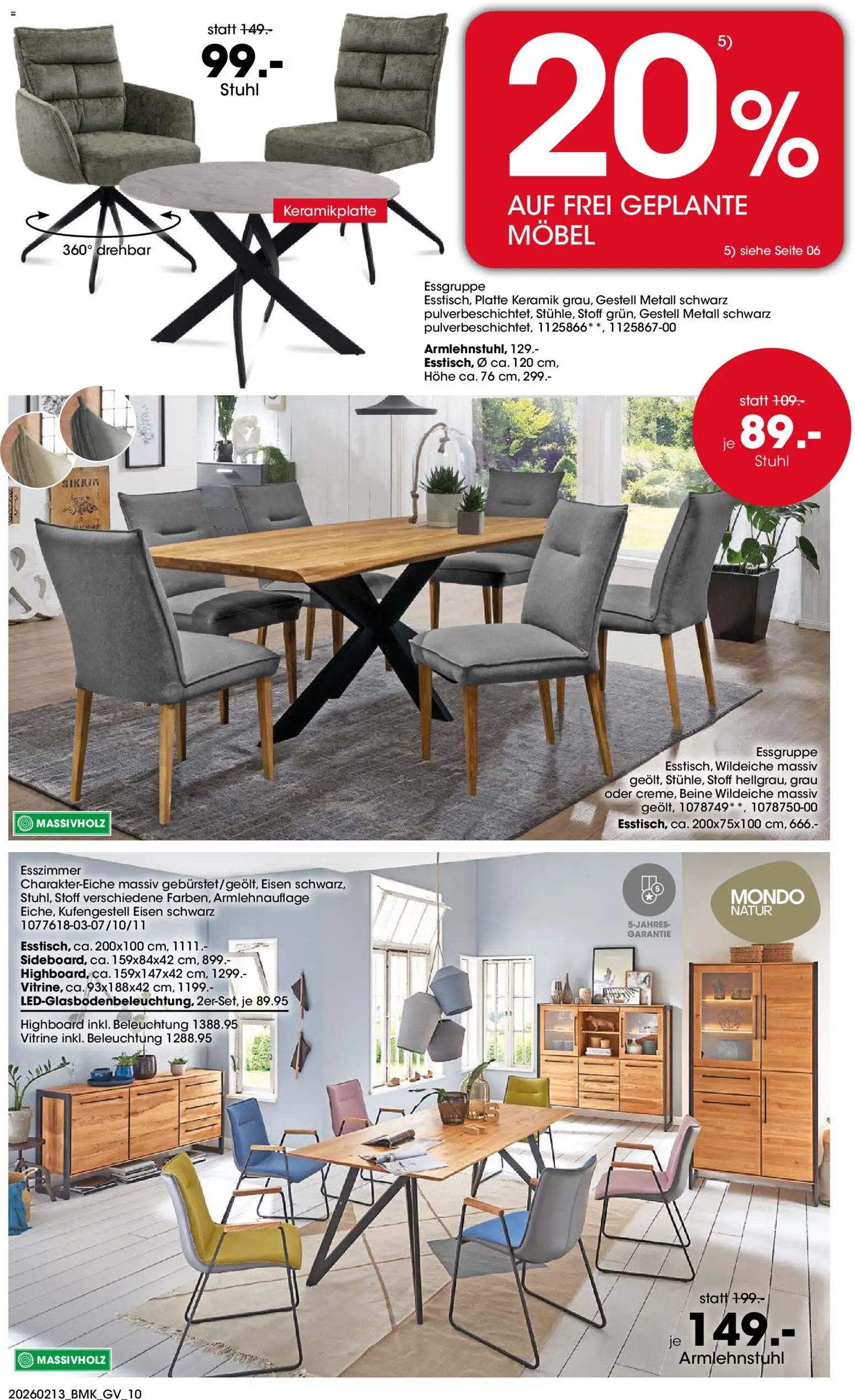 Möbel Martin Küchenmesse – gültig ab 13.02.2026 | Seite: 10 | Produkte: HIghboard, Essgruppe, Vitrine, Stuhl