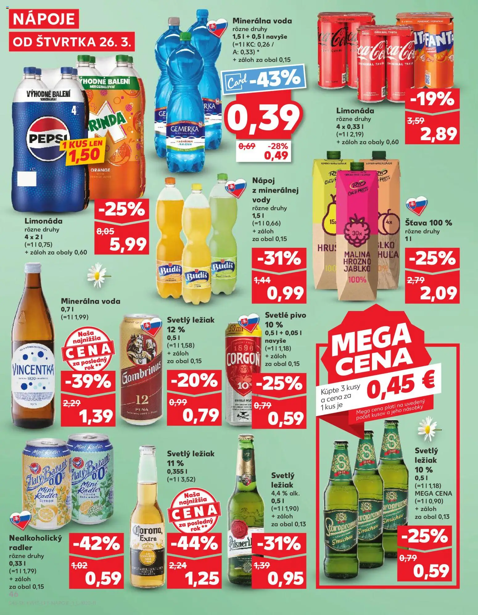 Nové Kaufland akcie – leták je platný od 26.03.2026 | Strana: 46 | Produkty: Zlatý Bažant, Corgoň, Gambrinus, Hrozno