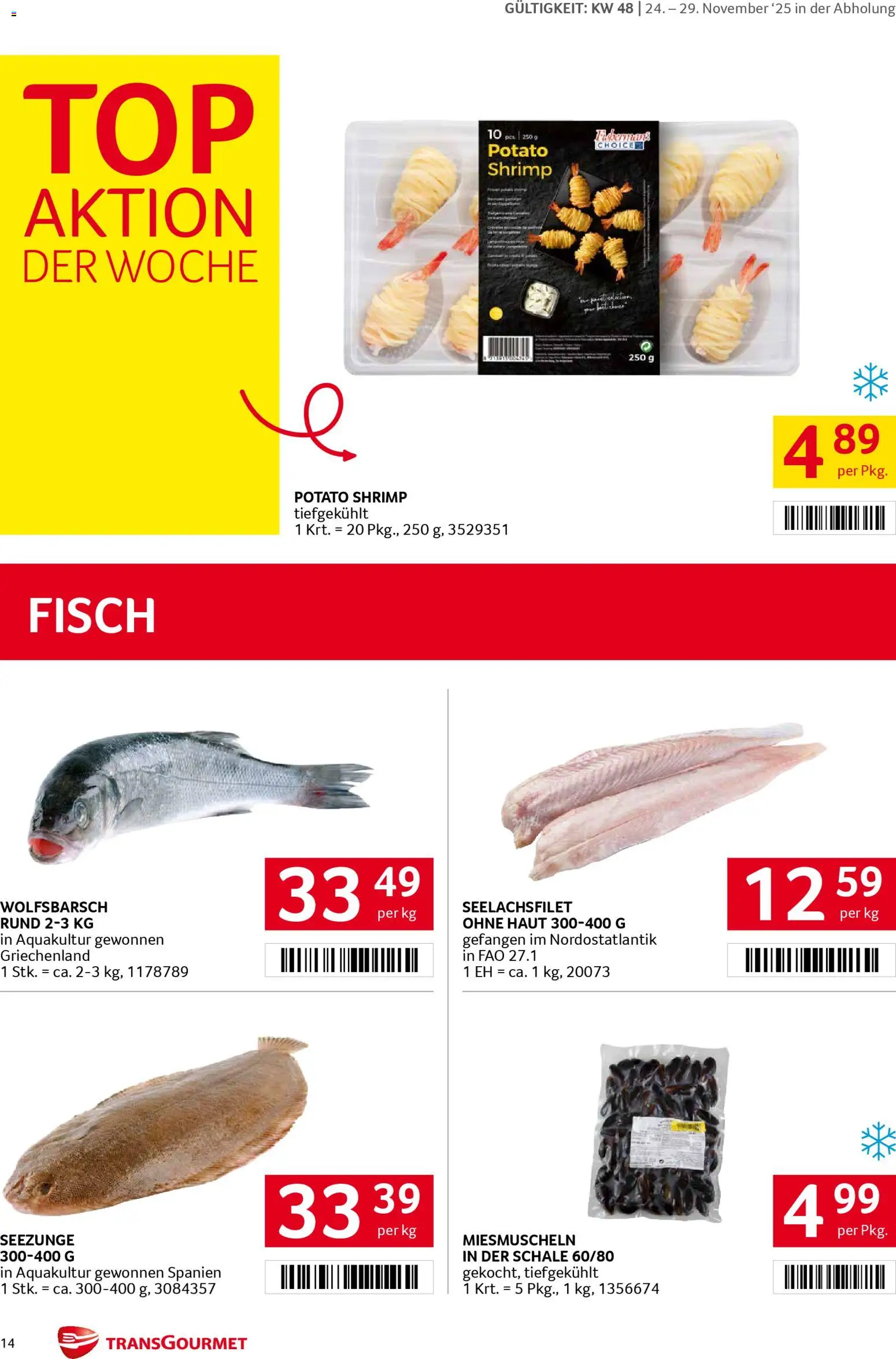 Transgourmet Flugblatt gültig ab 24.11.2025 | Seite: 14 | Produkte: Fisch