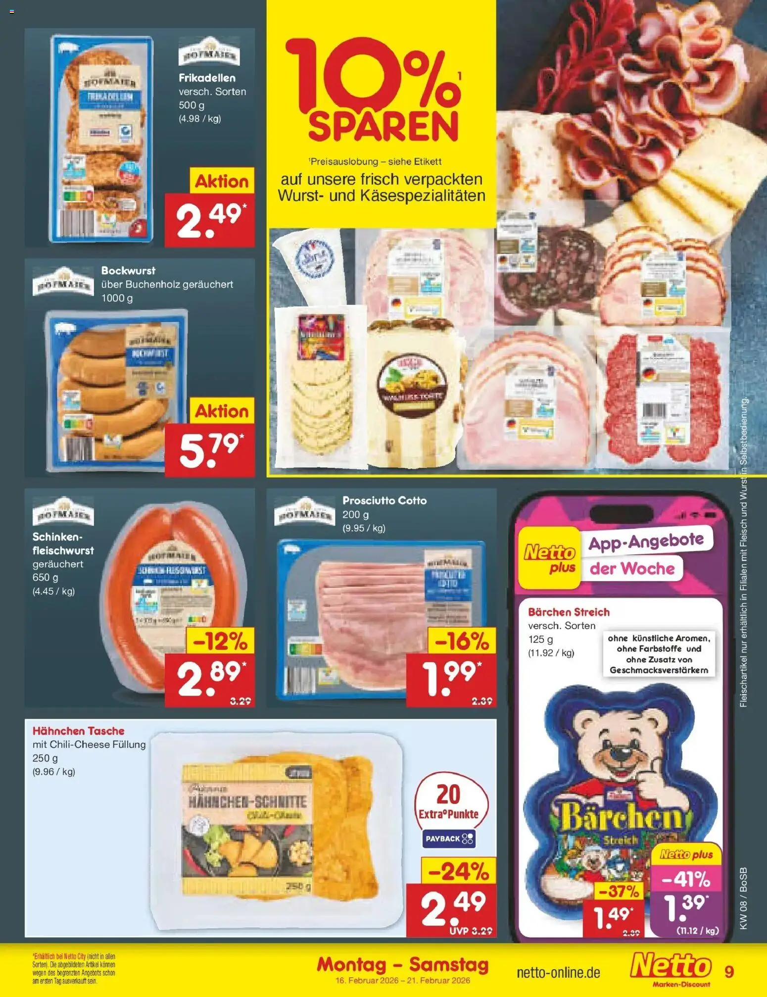 Netto Marken-Discount prospekt Stadtlohn	 – gültig ab 16.02.2026 | Seite: 9 | Produkte: Bockwurst, Wurst, Schinken, Fleisch
