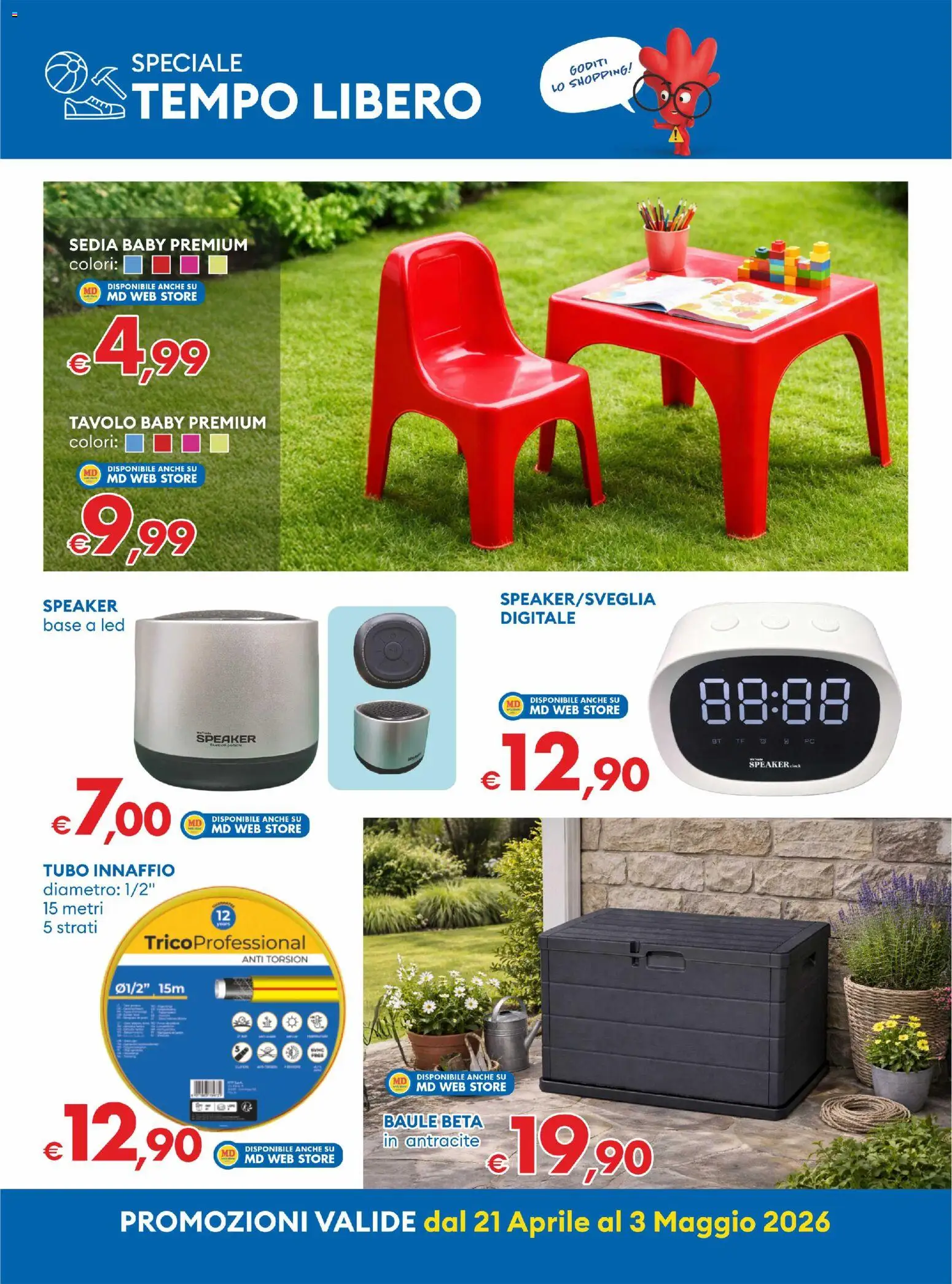 Volantino MD Discount del 21.04.2026 | Pagina: 29 | Prodotti: Tubo, Baule, Speaker, Tavolo