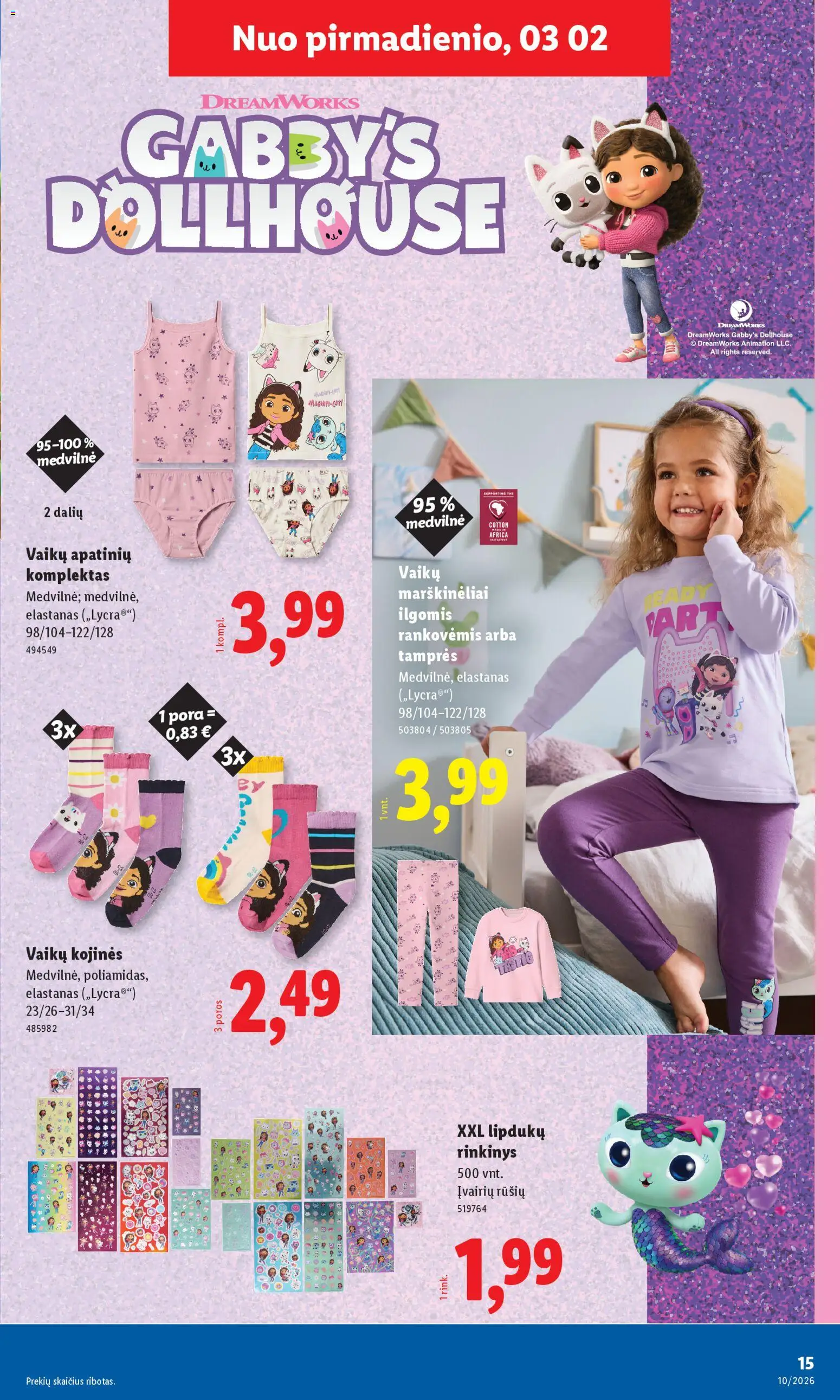 LIDL akcijos nuo 02.03.2026 | Puslapis: 15 | Prekių: Marškinėliai, Kojinės, Tamprės