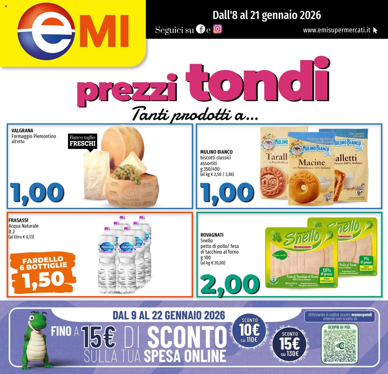 Volantino EMI del 08.01.2026 | Pagina: 1 | Prodotti: Tacchino, Formaggio, Acqua naturale, Forno