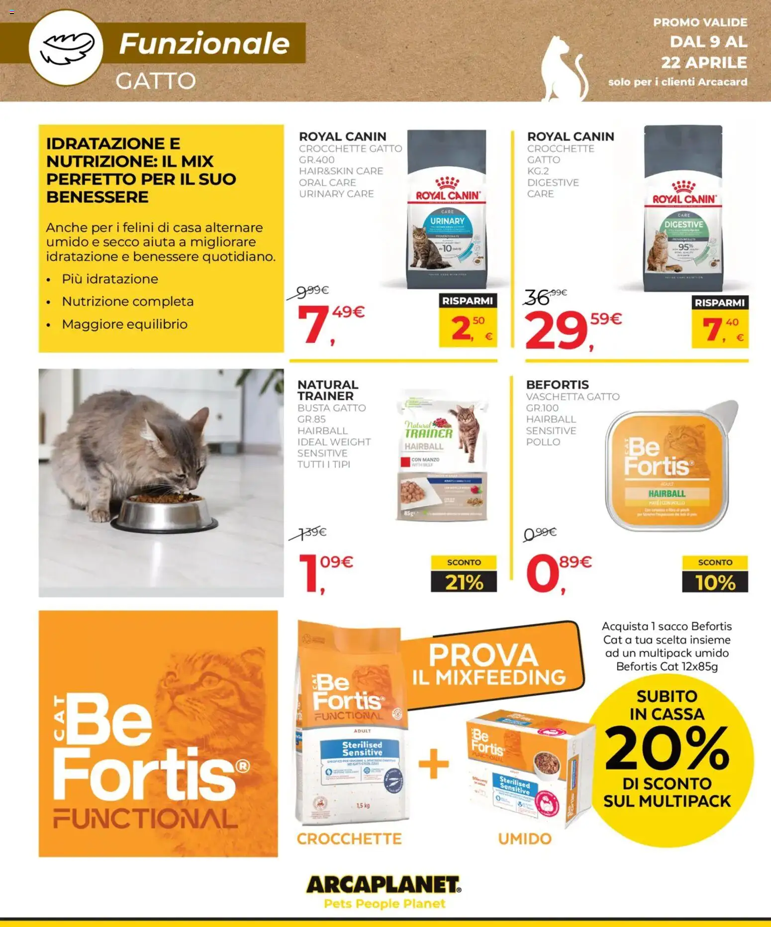 Volantino Arcaplanet del 09.04.2026 | Pagina: 10 | Prodotti: Pollo, Manzo, Crocchette, Crocchette gatto