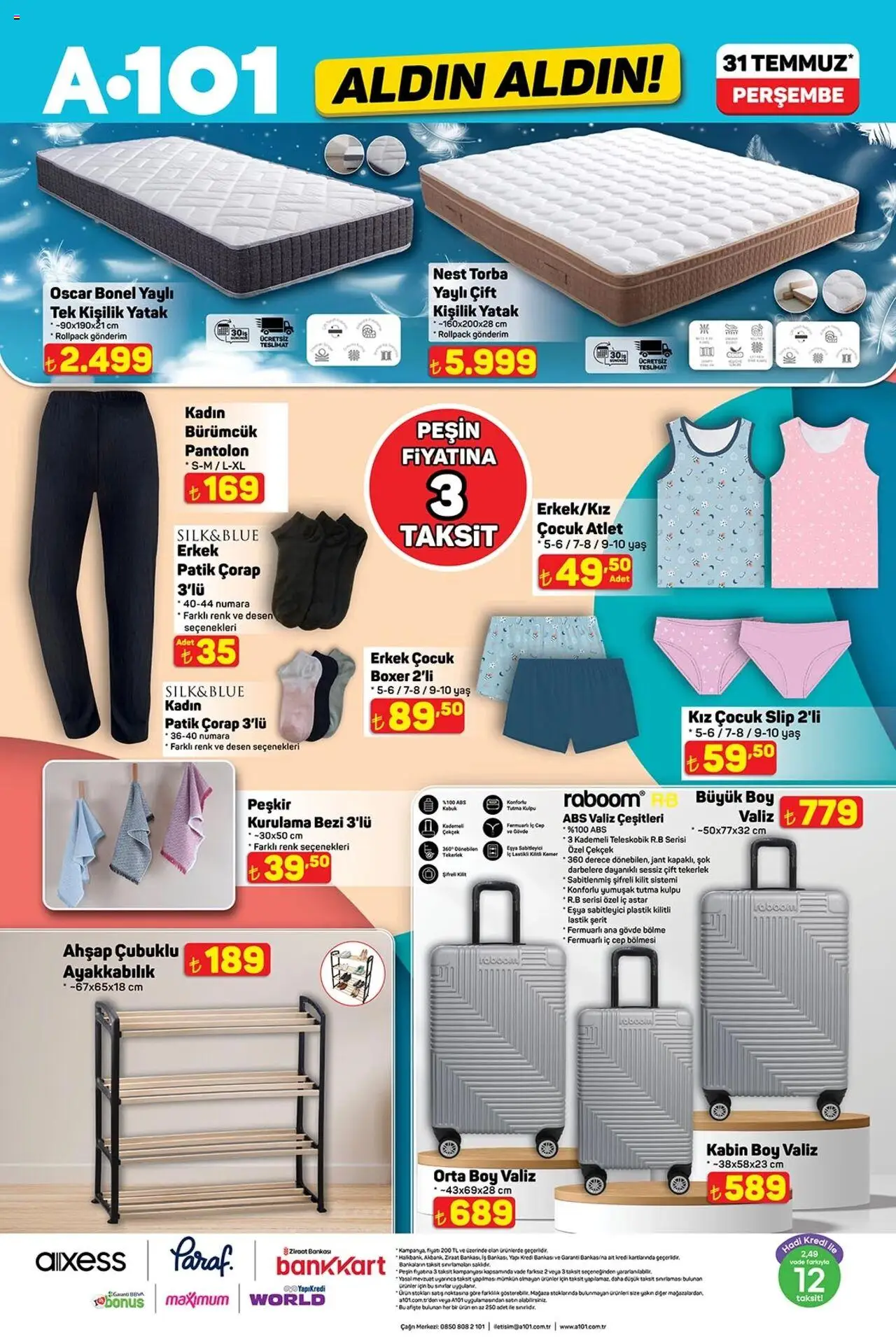 A101 Katalog Aldın Aldın - 31.07.2025 tarihinden itibaren geçerlidir | Sayfa: 11 | Ürünler: Yatak, Atlet, Pantolon, Çorap