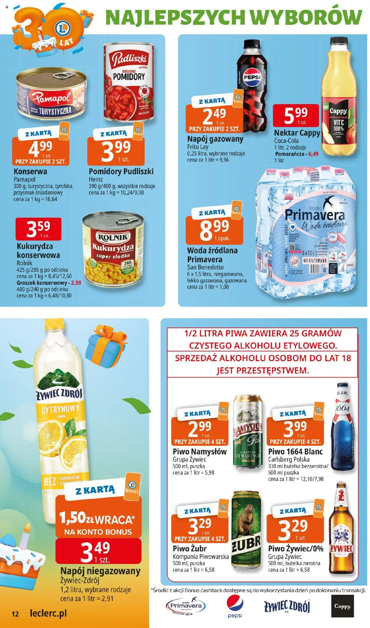 E.Leclerc Gazetka od 06.10.2025 | Strona: 12 | Produkty: Piwo żubr, Groszek, Pepsi, Piwo Namysłów