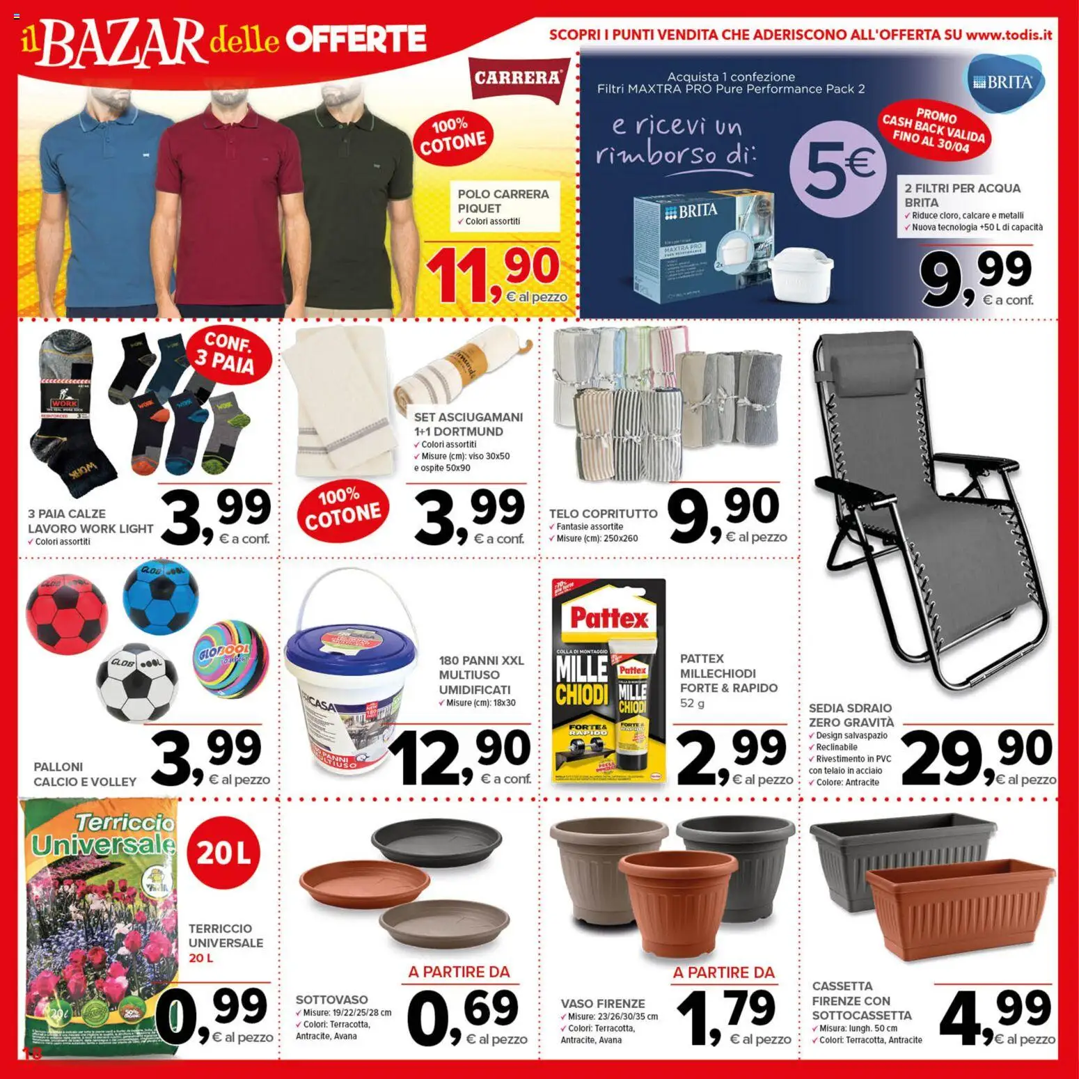 Volantino Todis del 23.04.2026 | Pagina: 18 | Prodotti: Sedia sdraio, Acqua, Polo, Terriccio