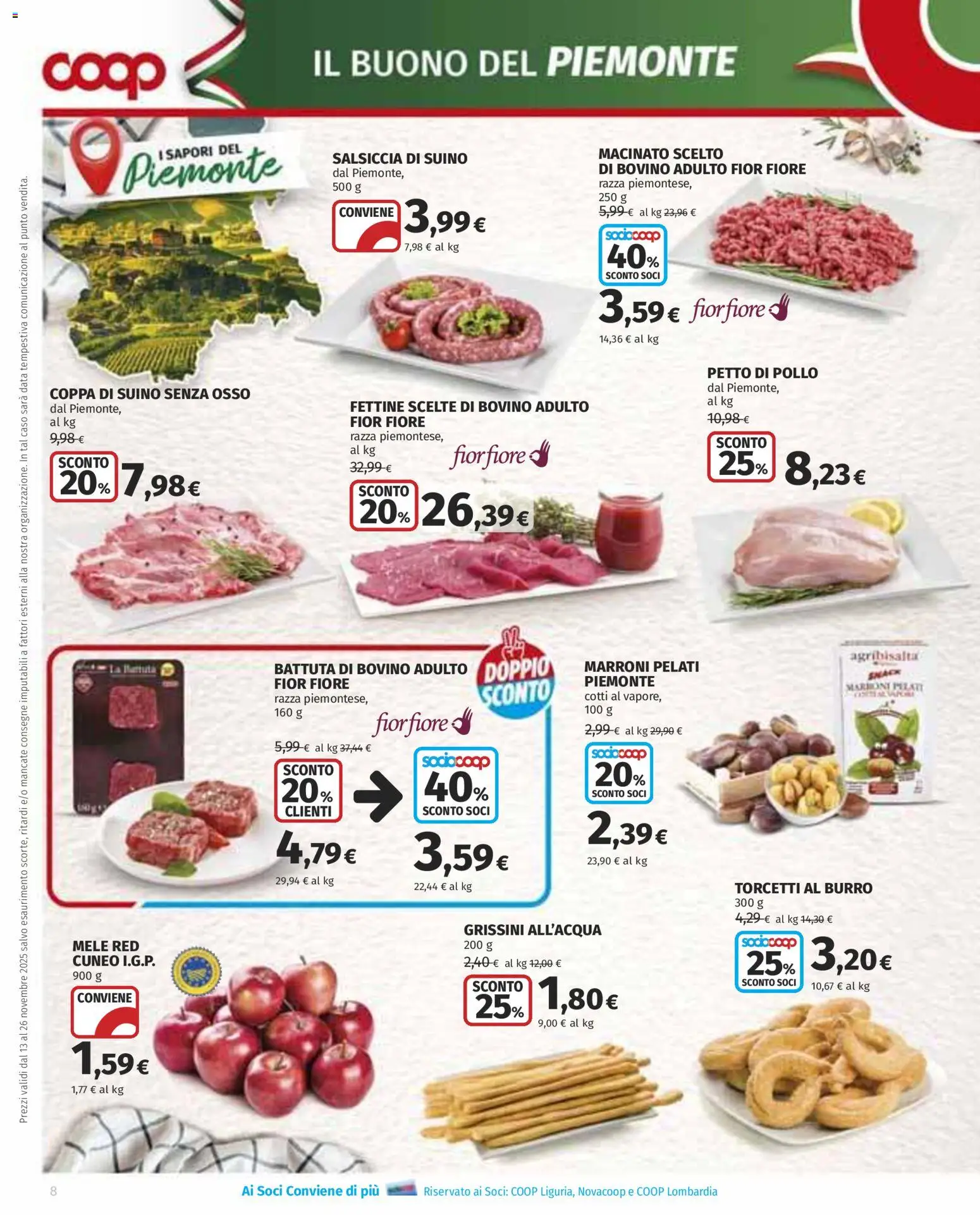 Volantino COOP del 13.11.2025 | Pagina: 8 | Prodotti: Petto di Pollo, Pollo, Burro, Grissini