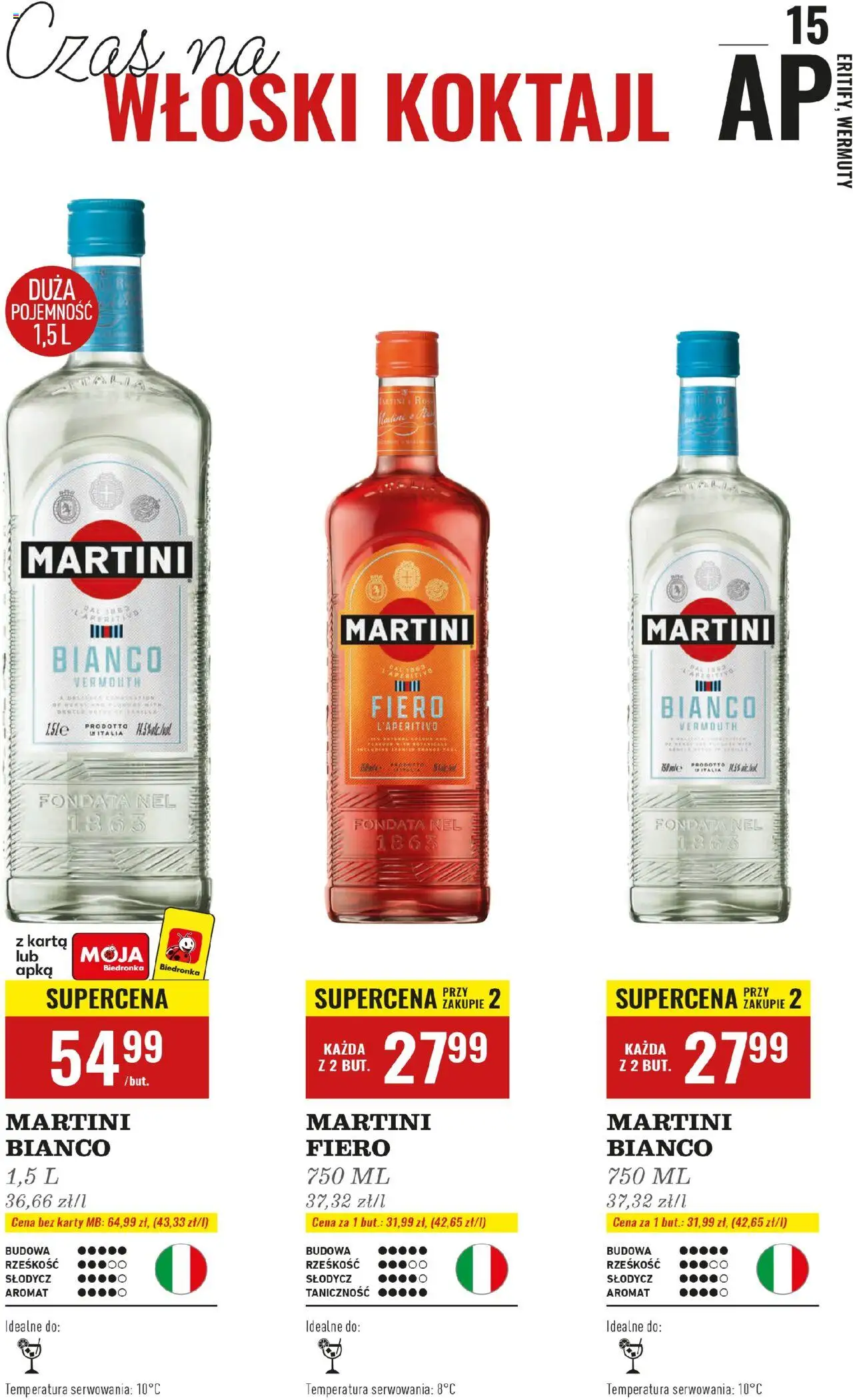 Biedronka gazetka - Czas na toast od 06.10.2025 | Strona: 15 | Produkty: Karta, Martini, Martini Bianco