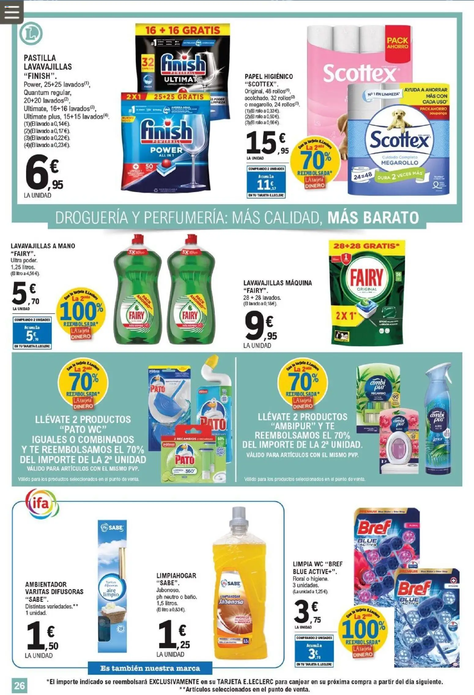 E.Leclerc folleto │ válido desde el 25.03.2026 | Página: 26 | Productos: Papel higienico, Té, Lavavajillas