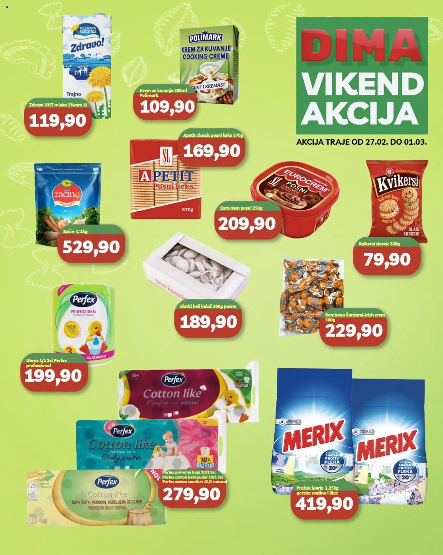 VP Dima katalog - važi od 27.02.2026 | Strana: 1 | Proizvode: Keks, Kolač, Ubrus, Eurocrem