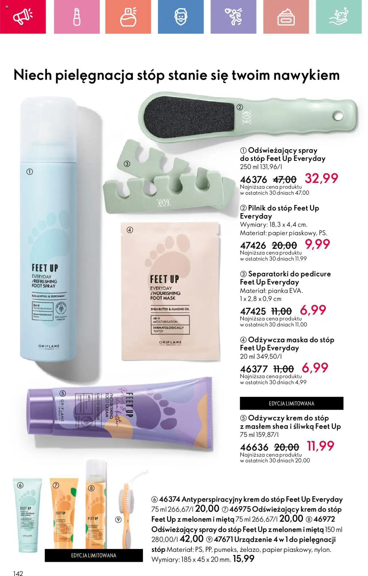 Oriflame Katalog 11 2025 od 27.07.2025 | Strona: 142 | Produkty: Maska, Krem, Krem do stóp, Spray do stóp