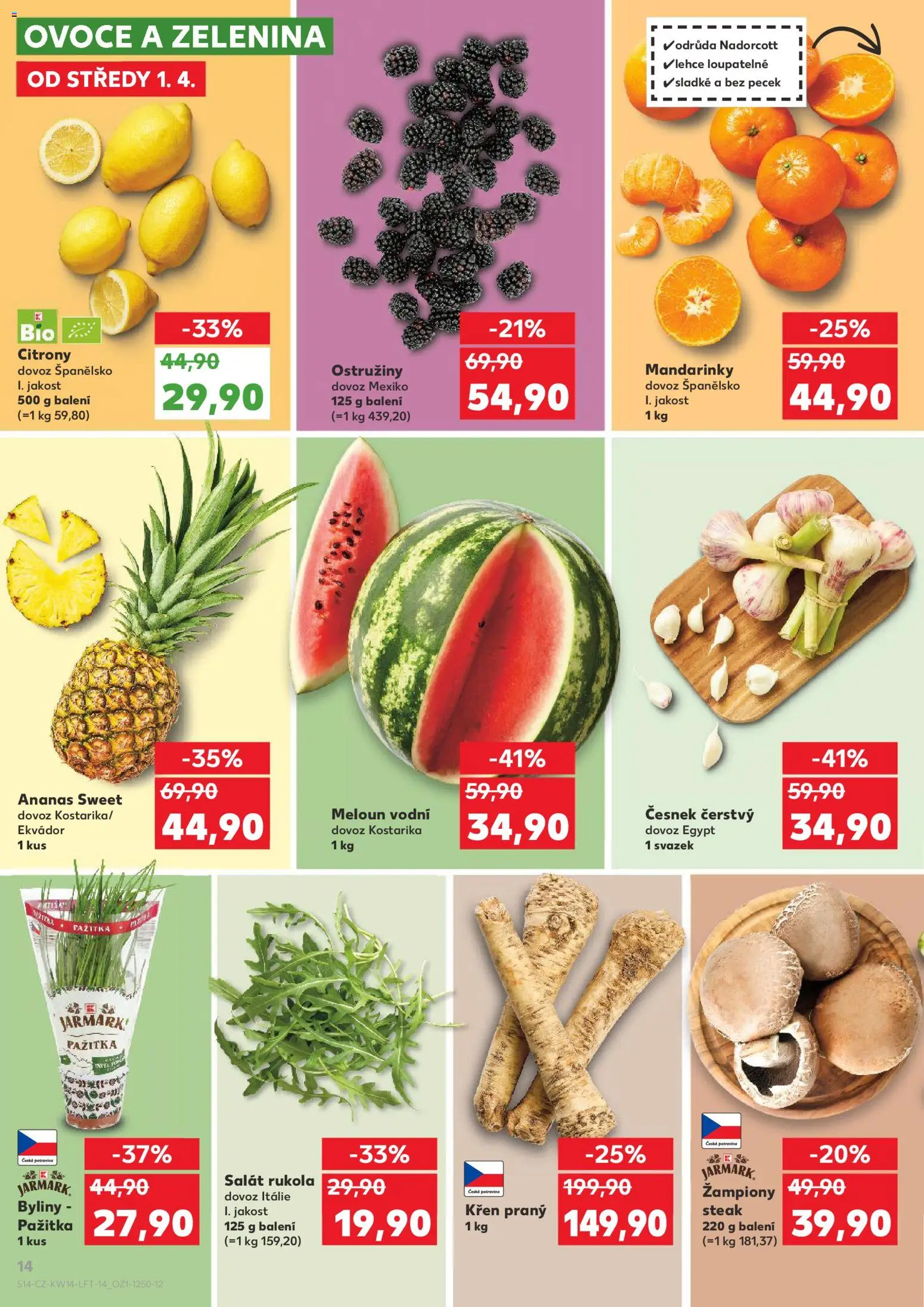 Kaufland leták - Plzeň od 01.04.2026 | Strana: 14 | Produkty: Křen, Ananas, Mandarinky, Česnek