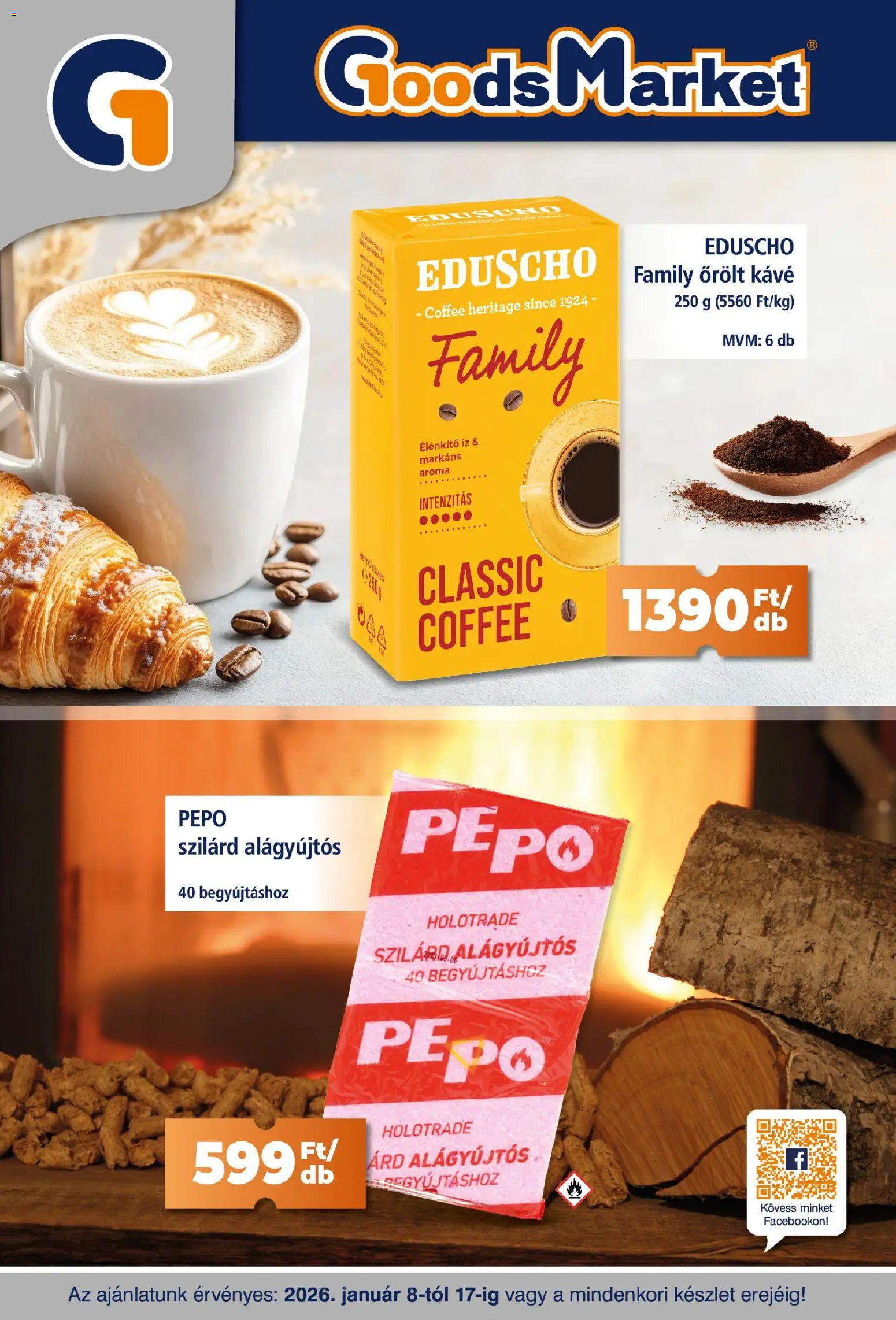 Goods Market akciós ujság - amely érvényes a következő dátumtól: 08.01.2026 | Oldal: 1 | Termékek: Kávé, Őrölt kávé