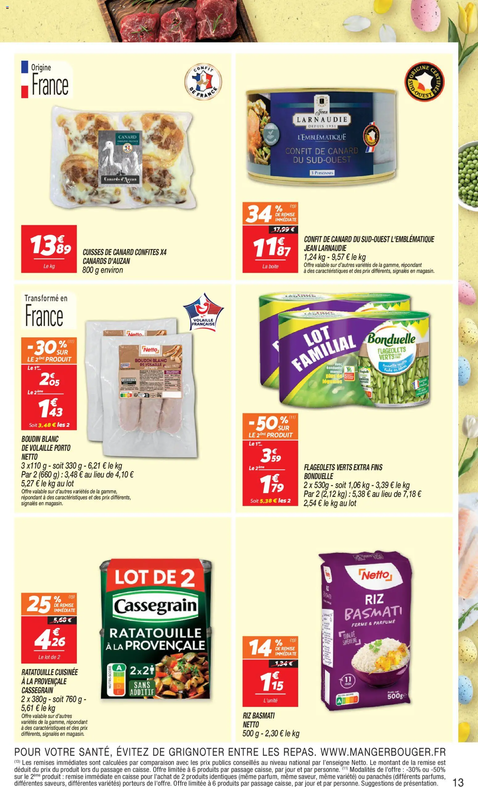 {H1} | Page: 13 | Produits: Cuisses de canard confites, Riz basmati, Cuisses de canard, Riz
