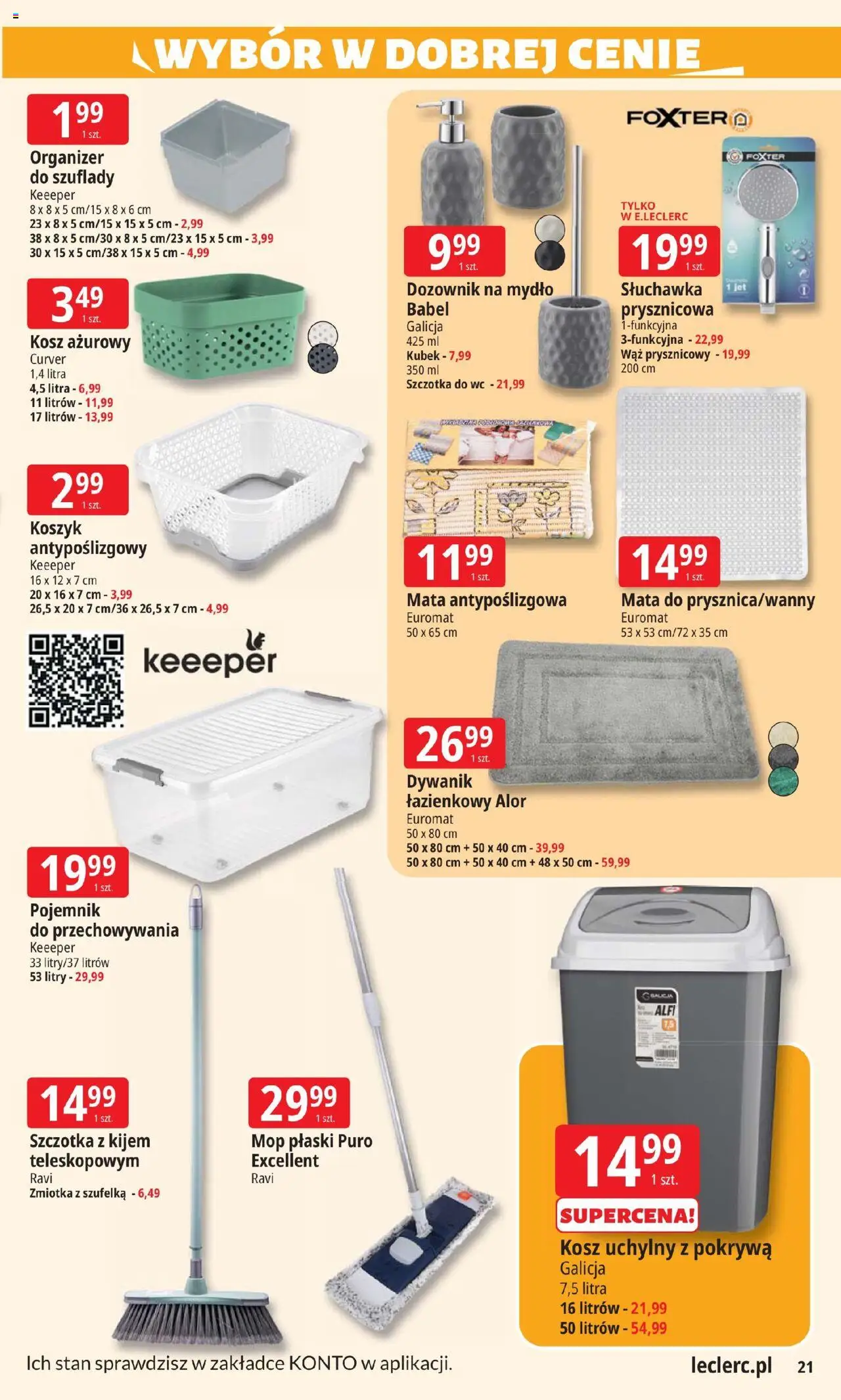 E.Leclerc Gazetka - Elbląg od 05.08.2025 | Strona: 21 | Produkty: Dywanik łazienkowy, Kosz, Szczotka, Mydło
