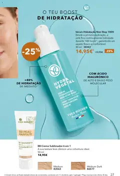 Pré-visualização Sérum Hidratação Non-Stop 100H, Desde a primeira aplicação, a pele fica continuamente hidratada durante 100 horas, garantindo um aspeto fresco e confortável. 30 ml - 58261 válido de 17.10.2025 | Página: 27 | Produtos: Sérum, Creme
