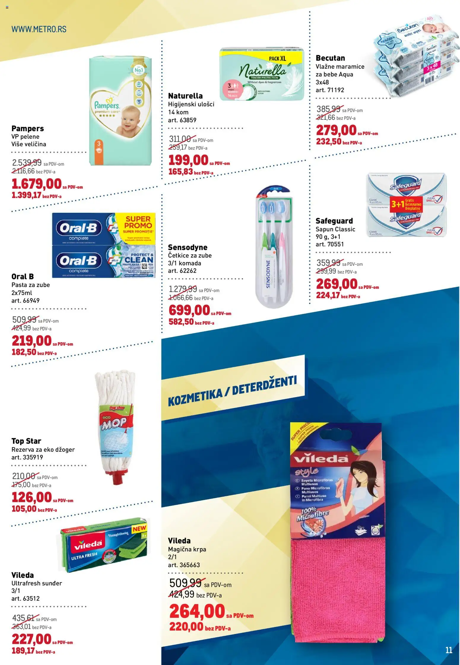 Metro katalog - važi od 19.02.2026 | Strana: 11 | Proizvode: Pampers, Higijenski ulošci, Vlažne maramice, Pasta za zube