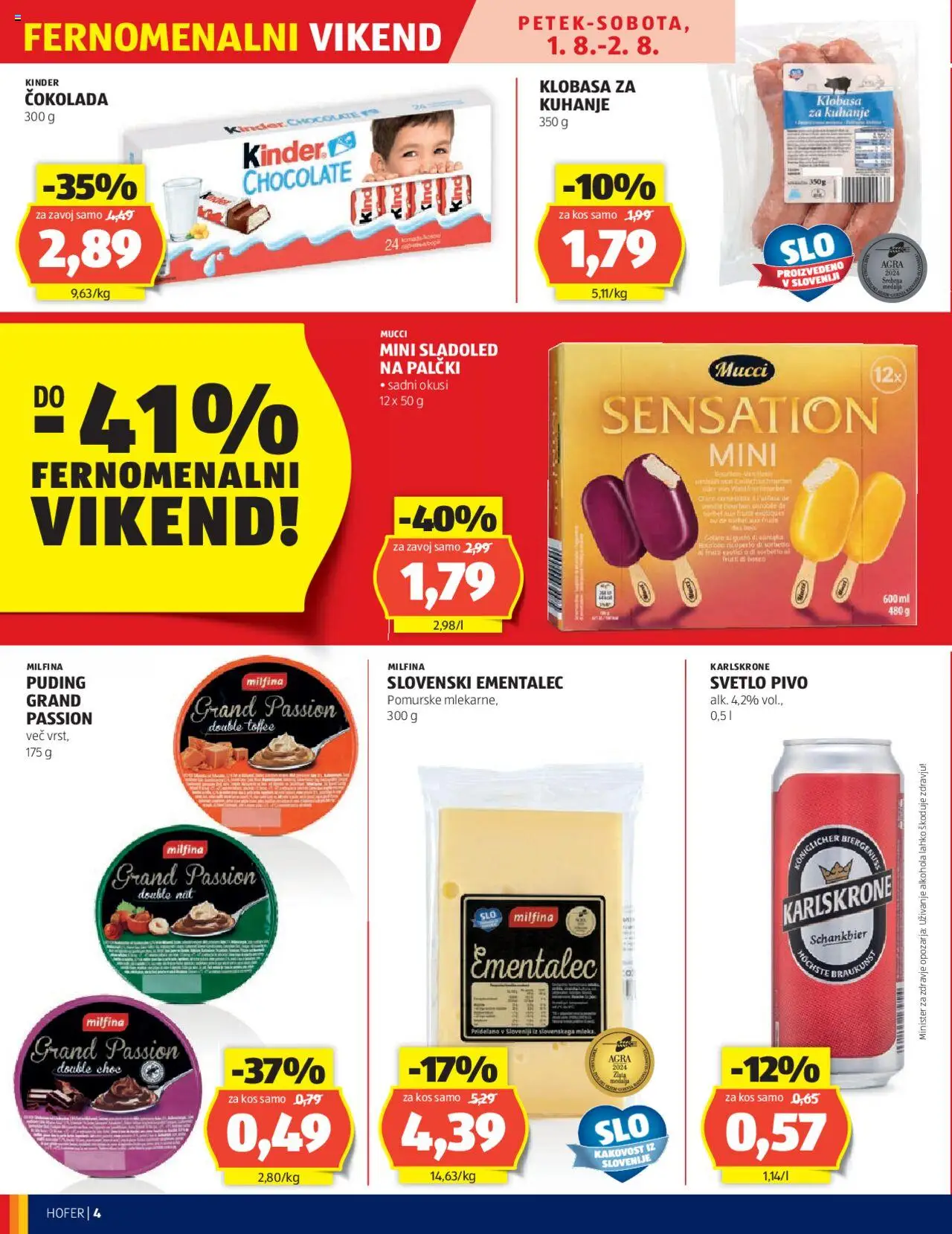Hofer katalog │ velja od 31.07.2025 | Stran: 4 | Izdelki: Puding, Cokolada, Pivo, Sladoled